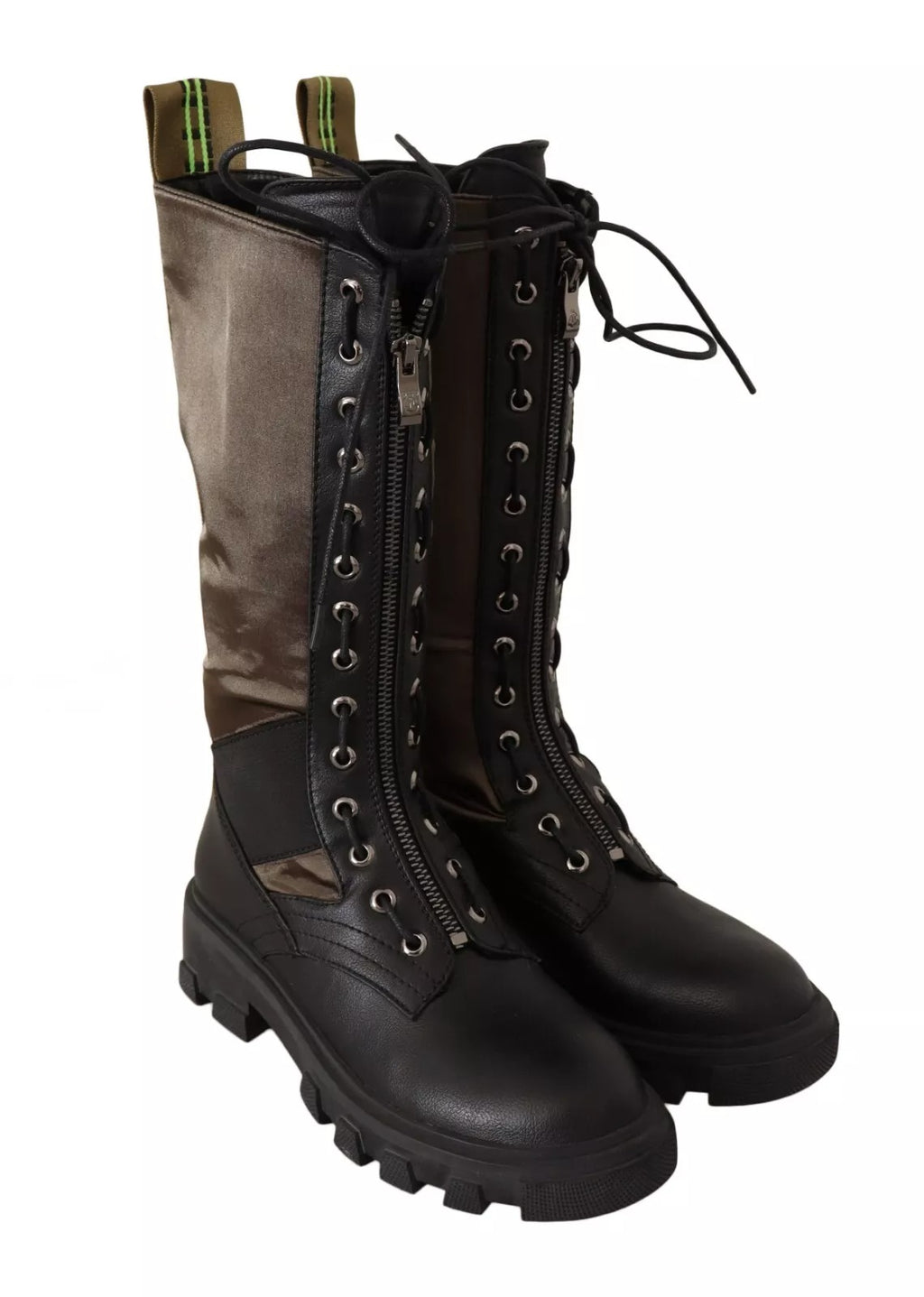 Schwarz-grüne hohe Kampfstiefel mit Schnürung, Militärschuhe
