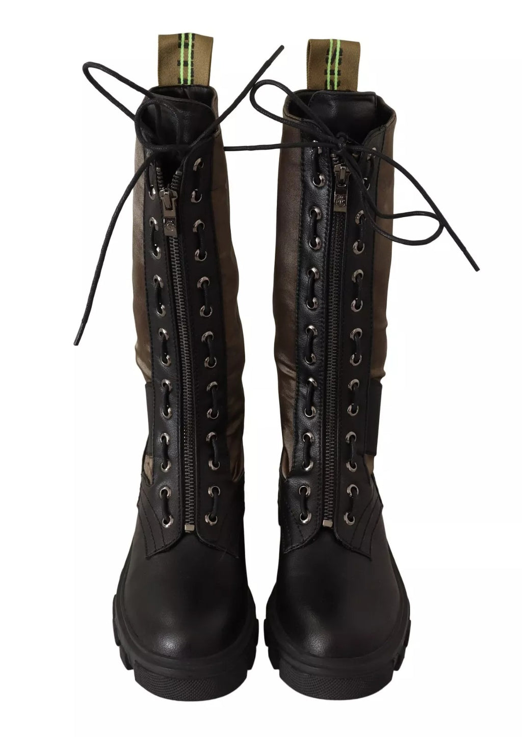 Schwarz-grüne hohe Kampfstiefel mit Schnürung, Militärschuhe