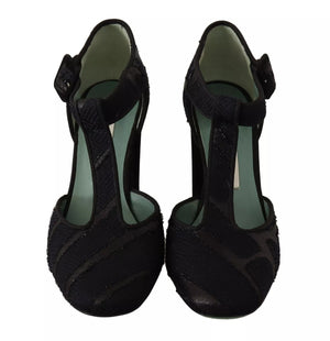 Paola D'Arcano Black Suede Leather Block Heels Sandals Shoes