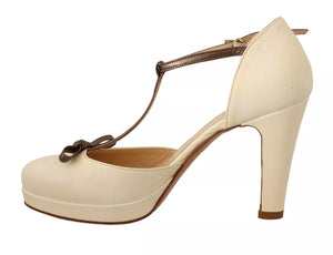 Off White Leder T-Riemen Heels Sandalen Schuhe