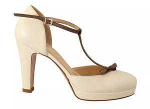 Off White Leder T-Riemen Heels Sandalen Schuhe