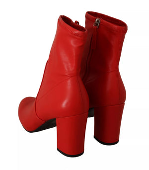 Rote Leder Block Heels Ankle Boots Schuhe