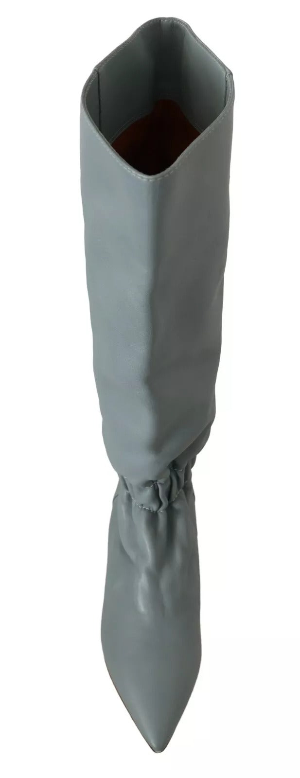 Blaue Leder elastische Flats Pull On Kniehohe Stiefel Schuhe