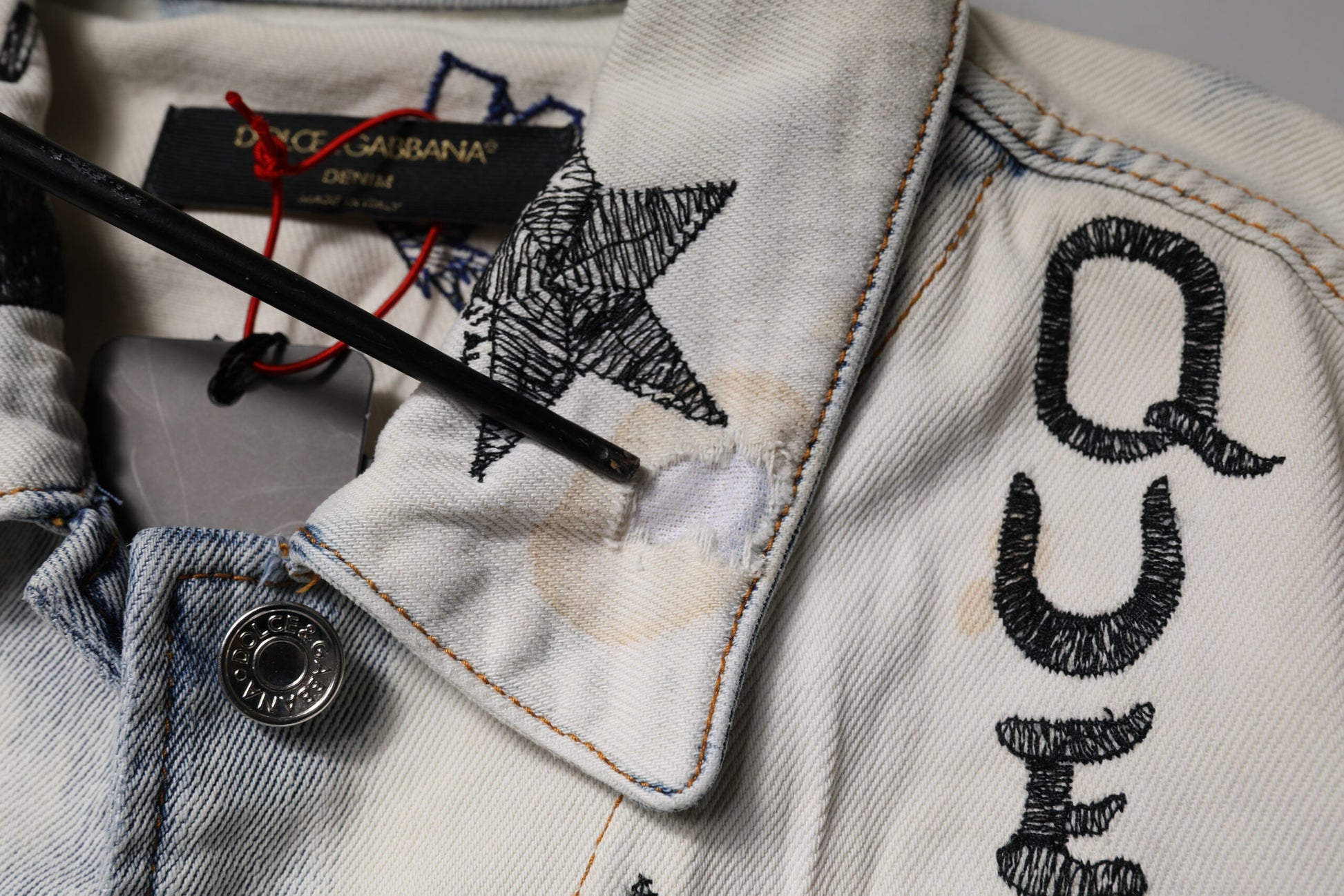 Dolce & Gabbana Light Blue Graffiti Button Down Denim Jacket