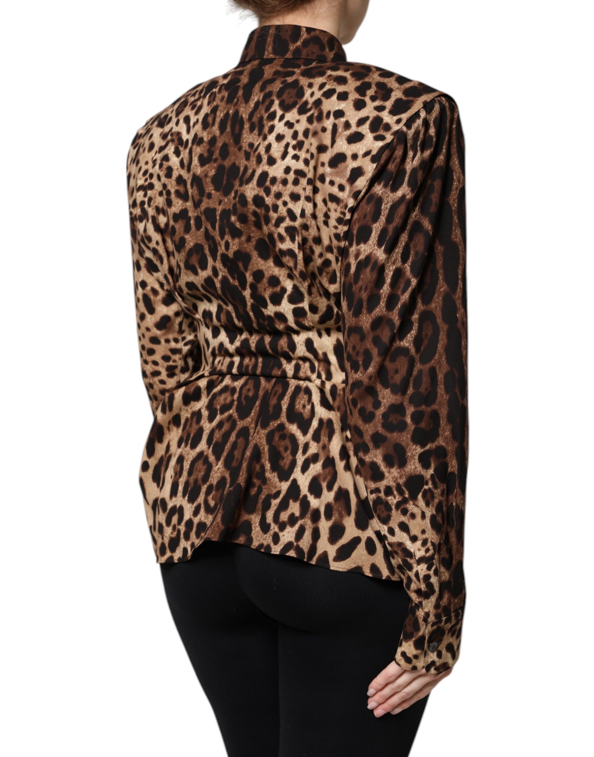 Dolce & Gabbana Brown Leopard Silk Button Down Coat Jacket