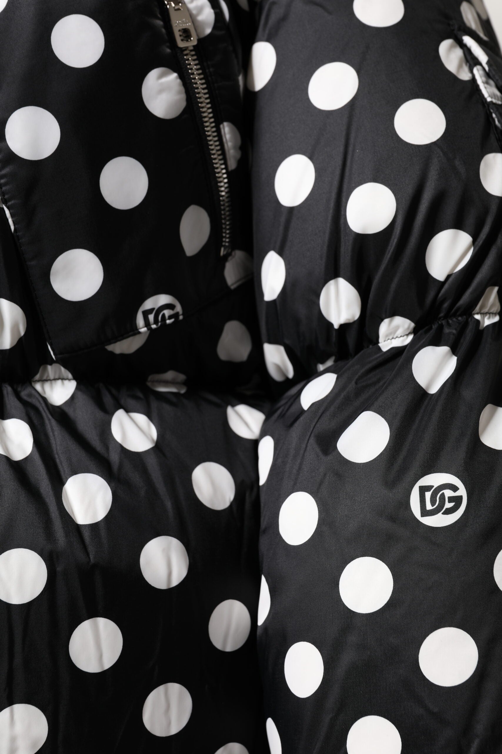 Dolce & Gabbana Black White Polka Dot Full Zip Puffer Jacket