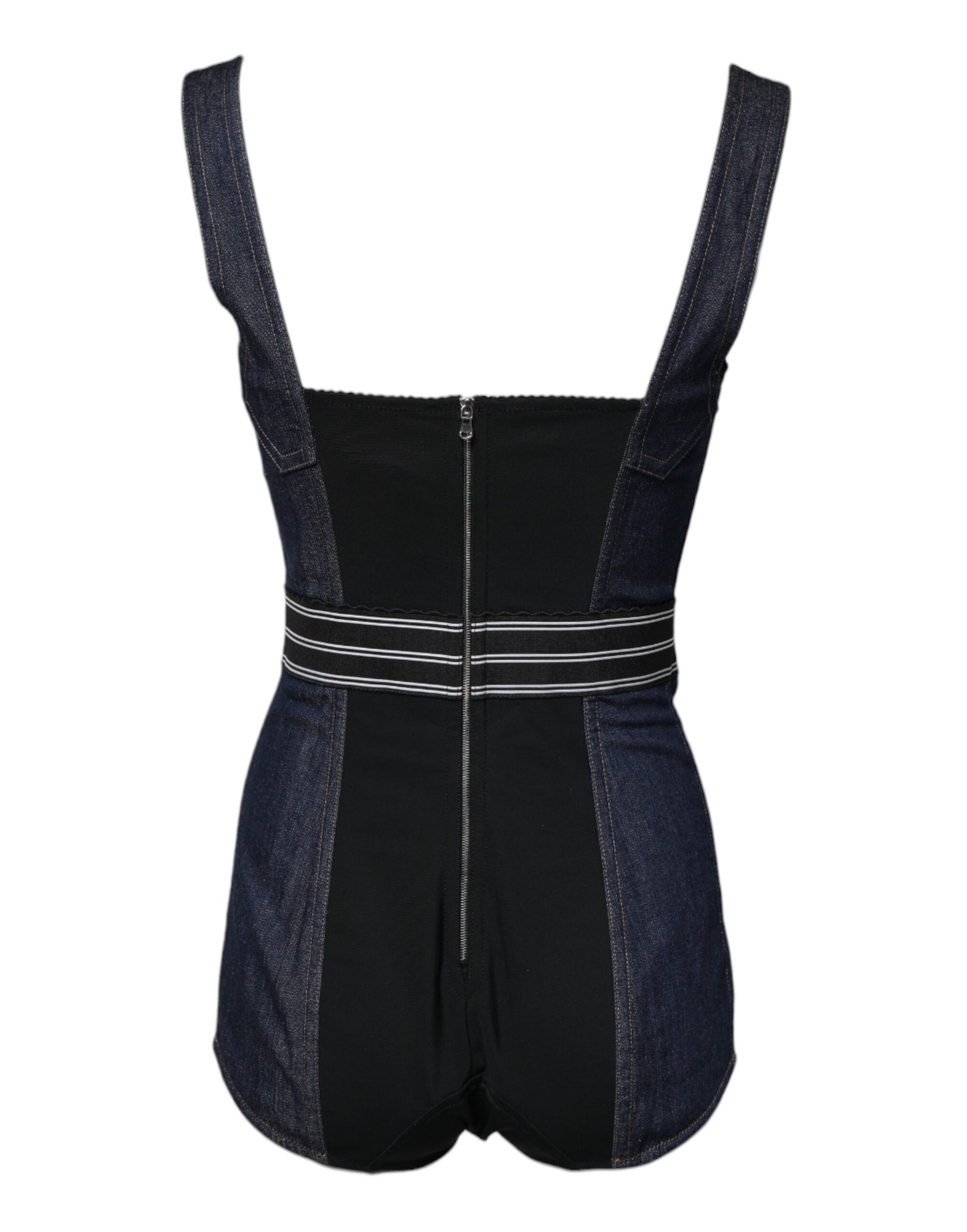 Dolce & Gabbana Blue Cotton Stretch Sleeveless Bodycon Denim Bodysuit