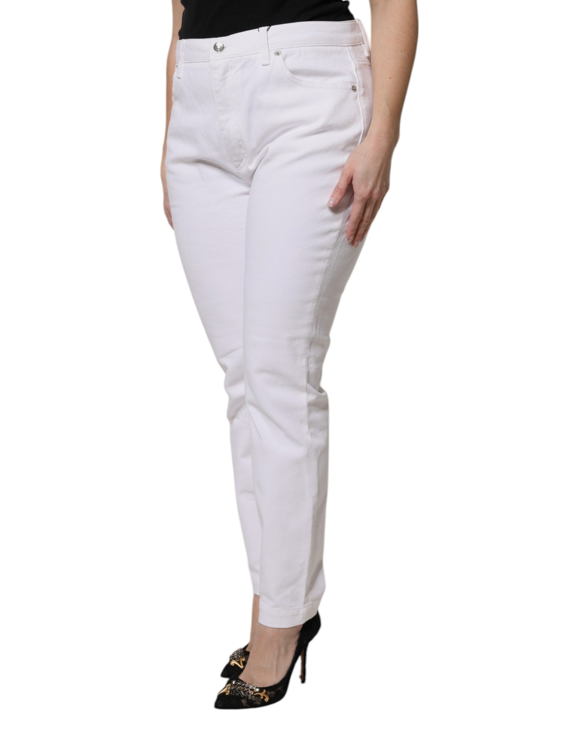 Weiße Skinny-Jeans aus Baumwolle mit mittlerer Taille