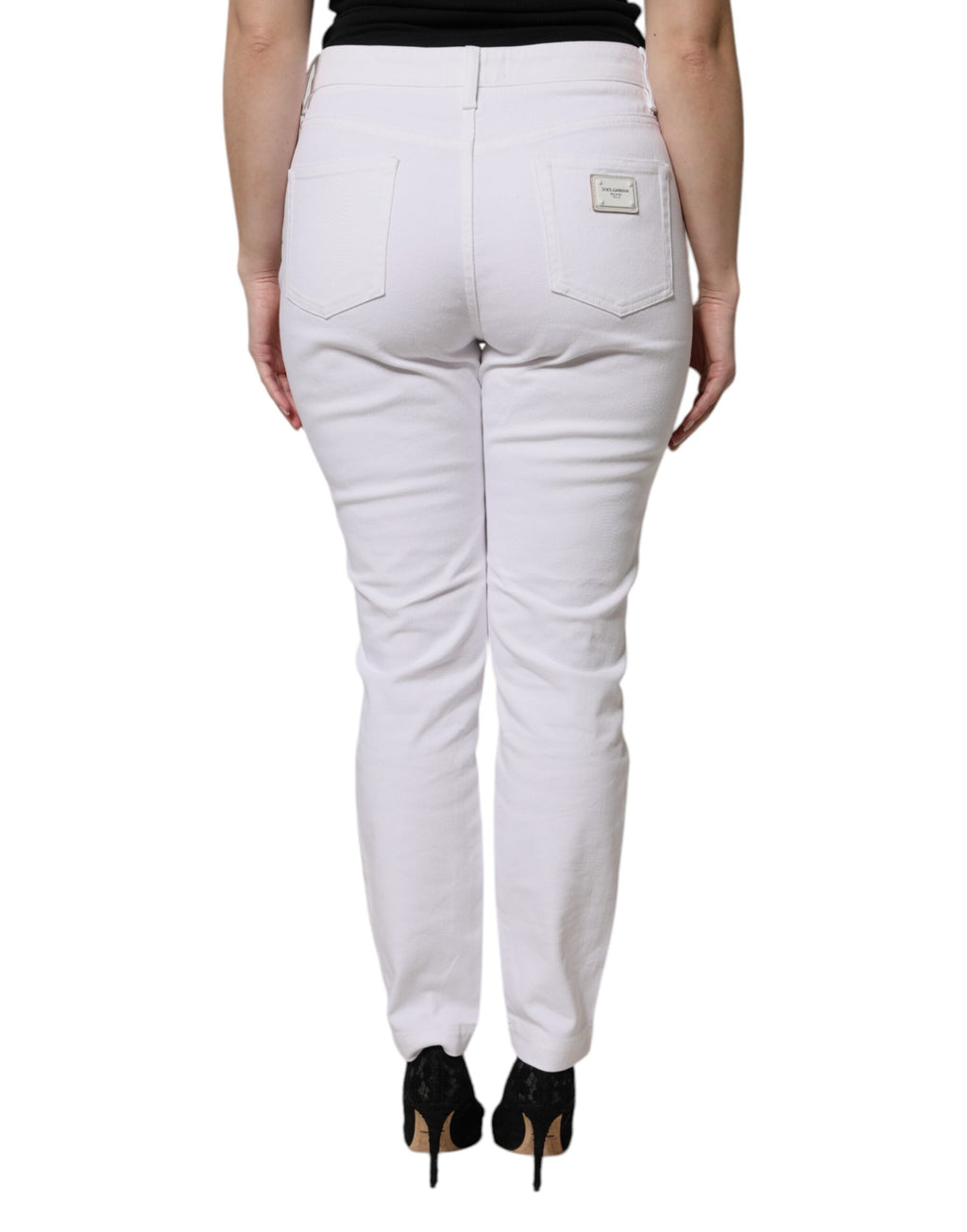 Weiße Skinny-Jeans aus Baumwolle mit mittlerer Taille