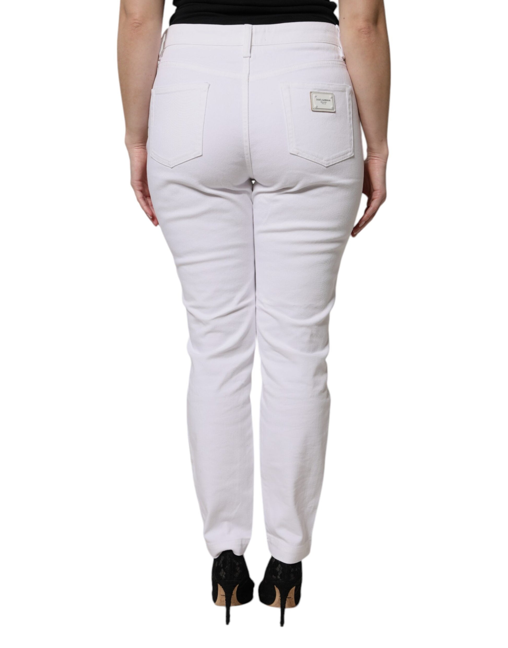 Weiße Skinny-Jeans aus Baumwolle mit mittlerer Taille