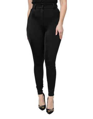 Schwarze Slim Fit-Hose aus Nylon mit hoher Taille
