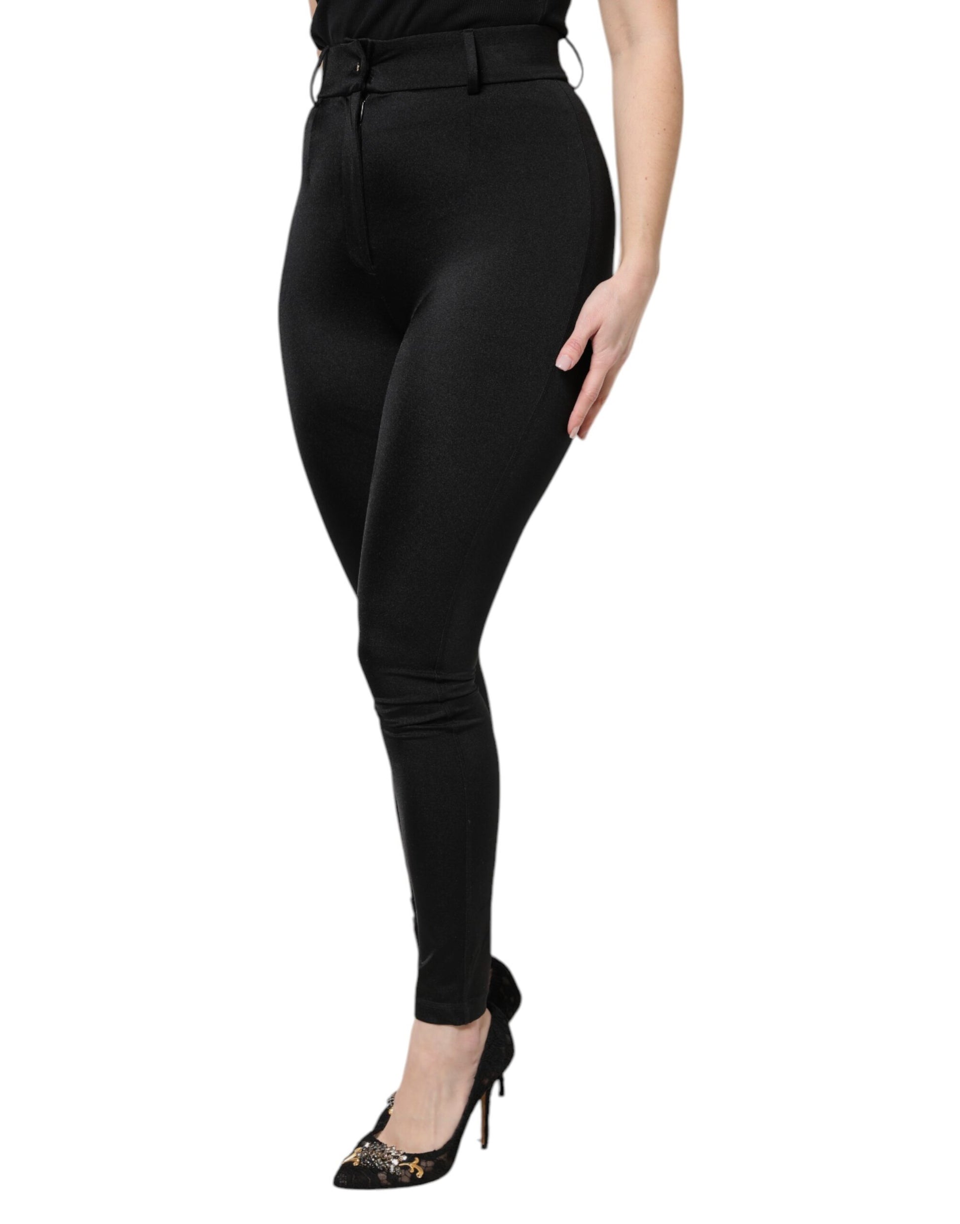 Schwarze Slim Fit-Hose aus Nylon mit hoher Taille