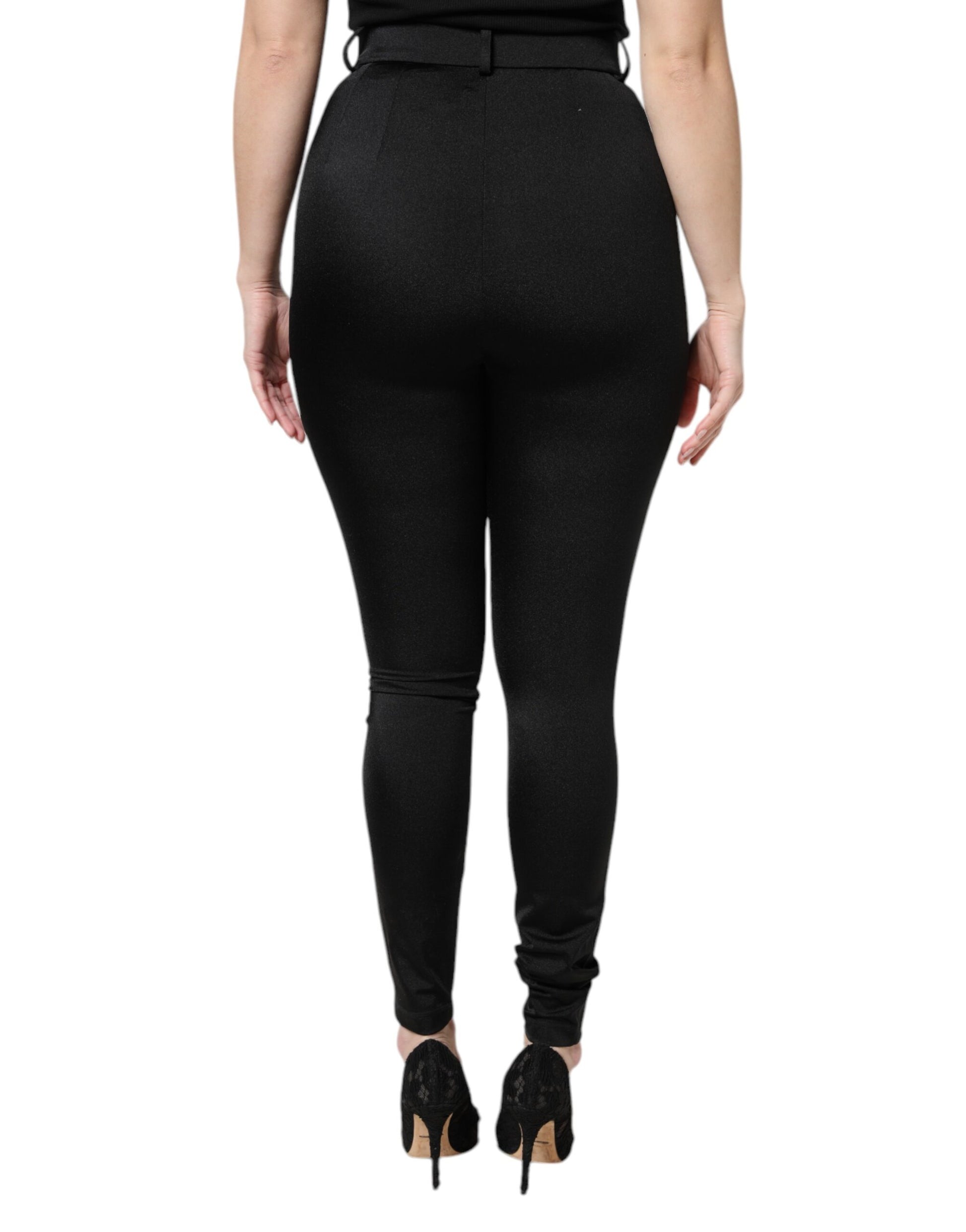 Schwarze Slim Fit-Hose aus Nylon mit hoher Taille