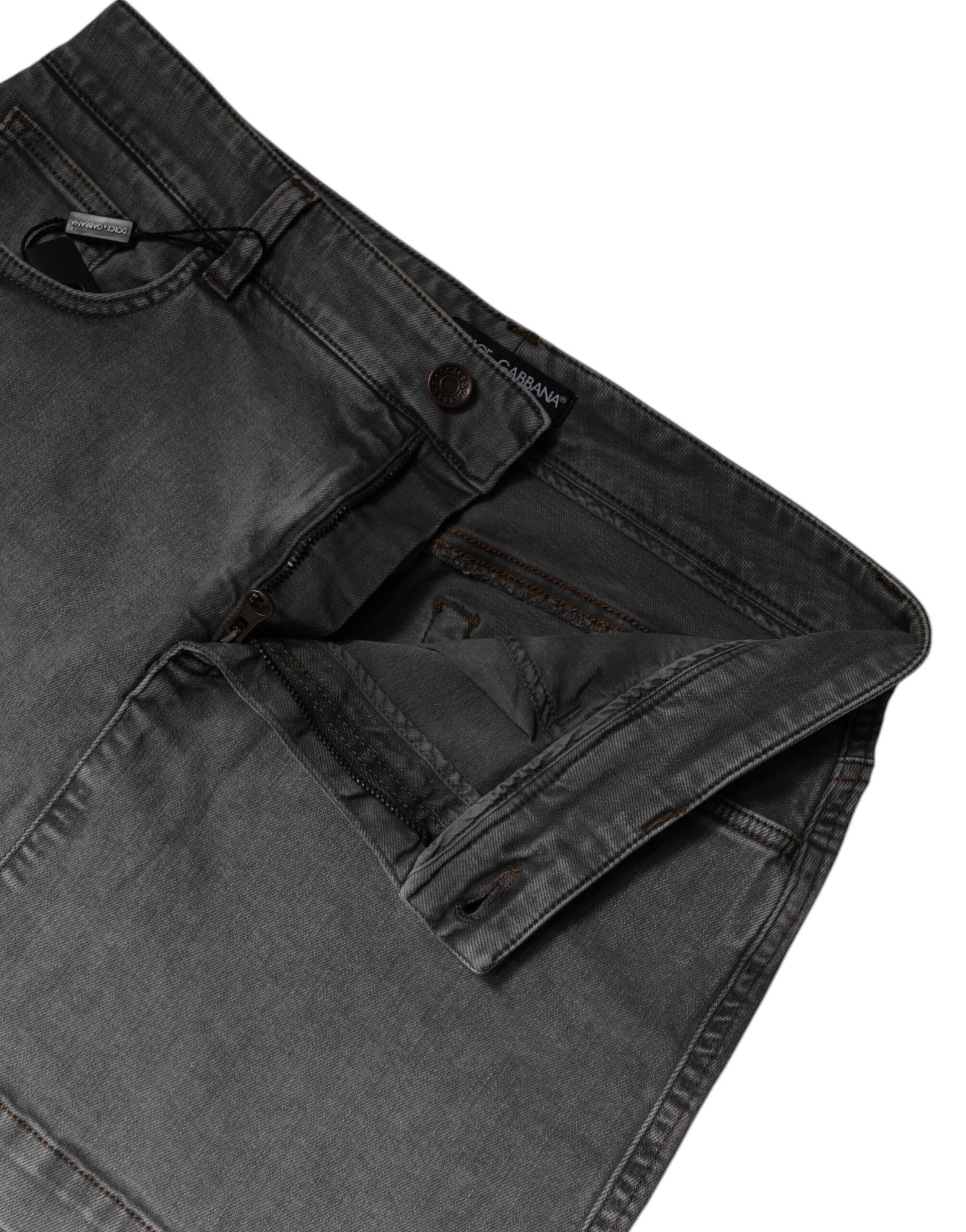 Grauer Denim-Minirock aus Baumwollstretch mit mittlerer Taille