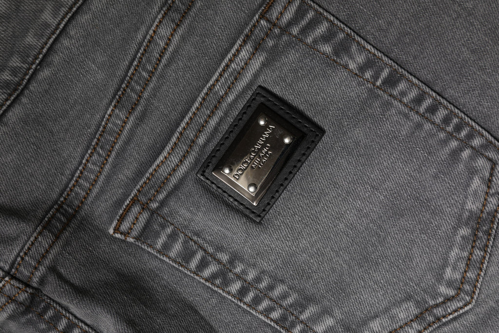 Grauer Denim-Minirock aus Baumwollstretch mit mittlerer Taille