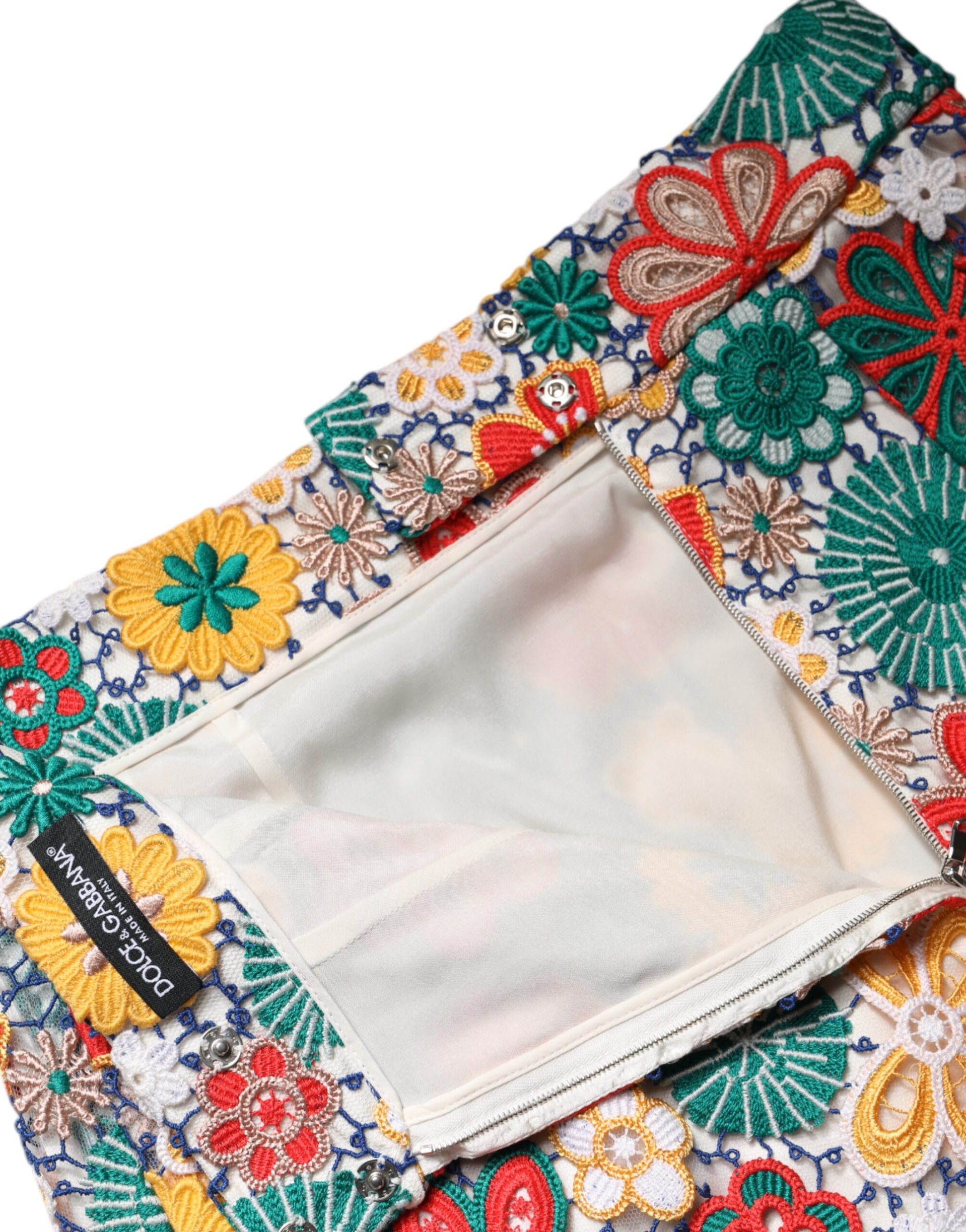 Mehrfarbiger Minirock mit Blumenspitze und hoher Taille