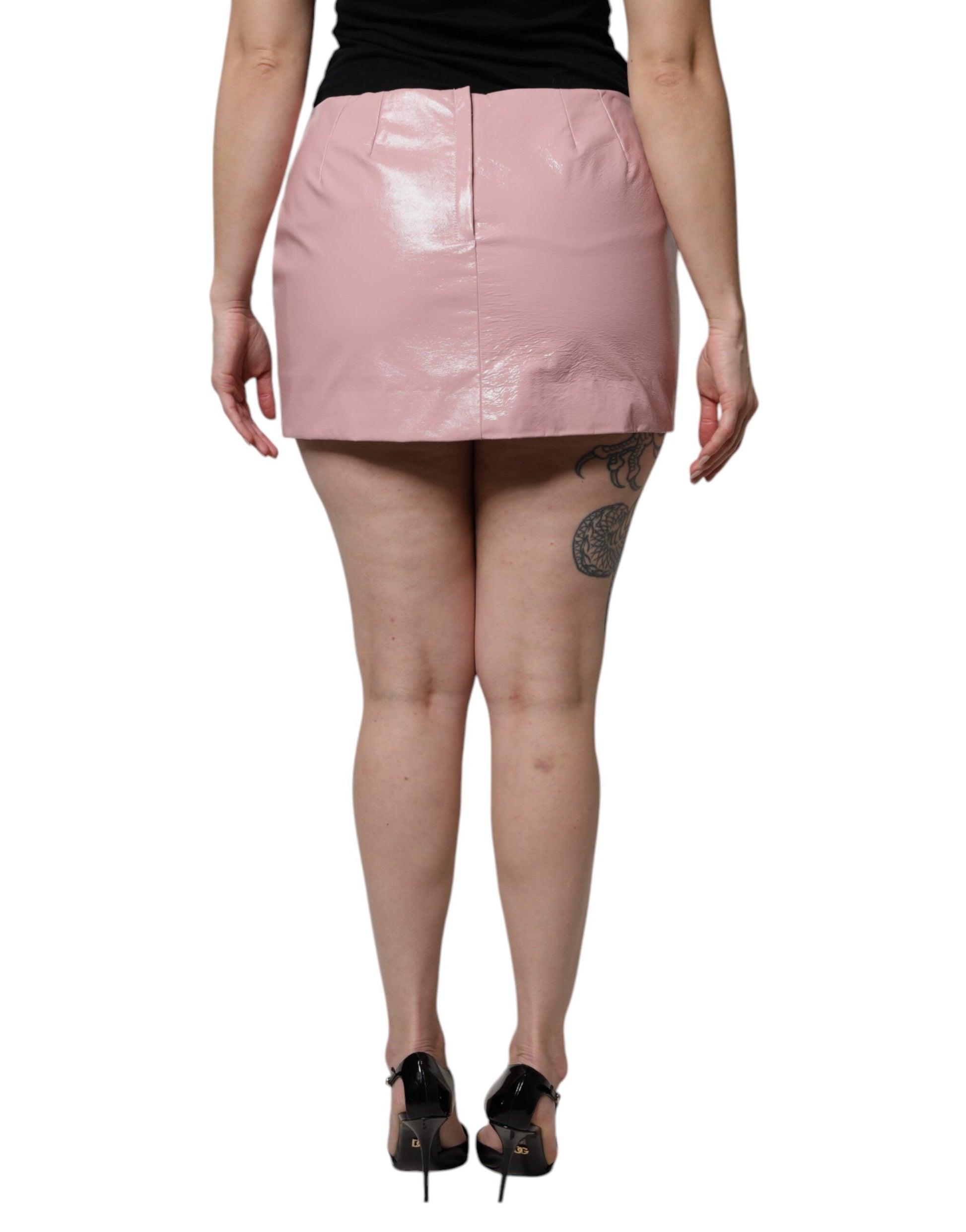 Glänzender rosa Minirock aus Baumwolle mit hoher Taille