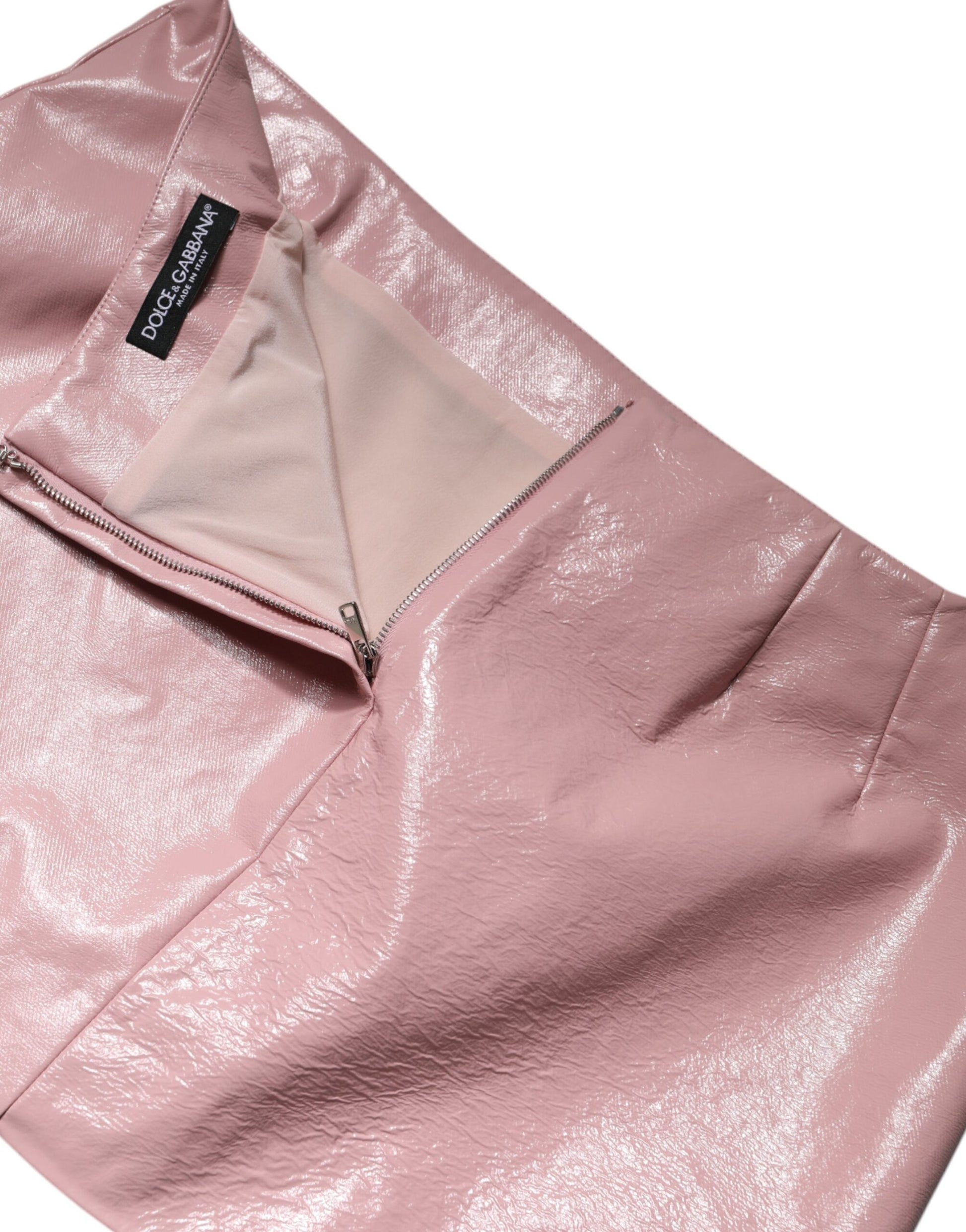 Glänzender rosa Minirock aus Baumwolle mit hoher Taille
