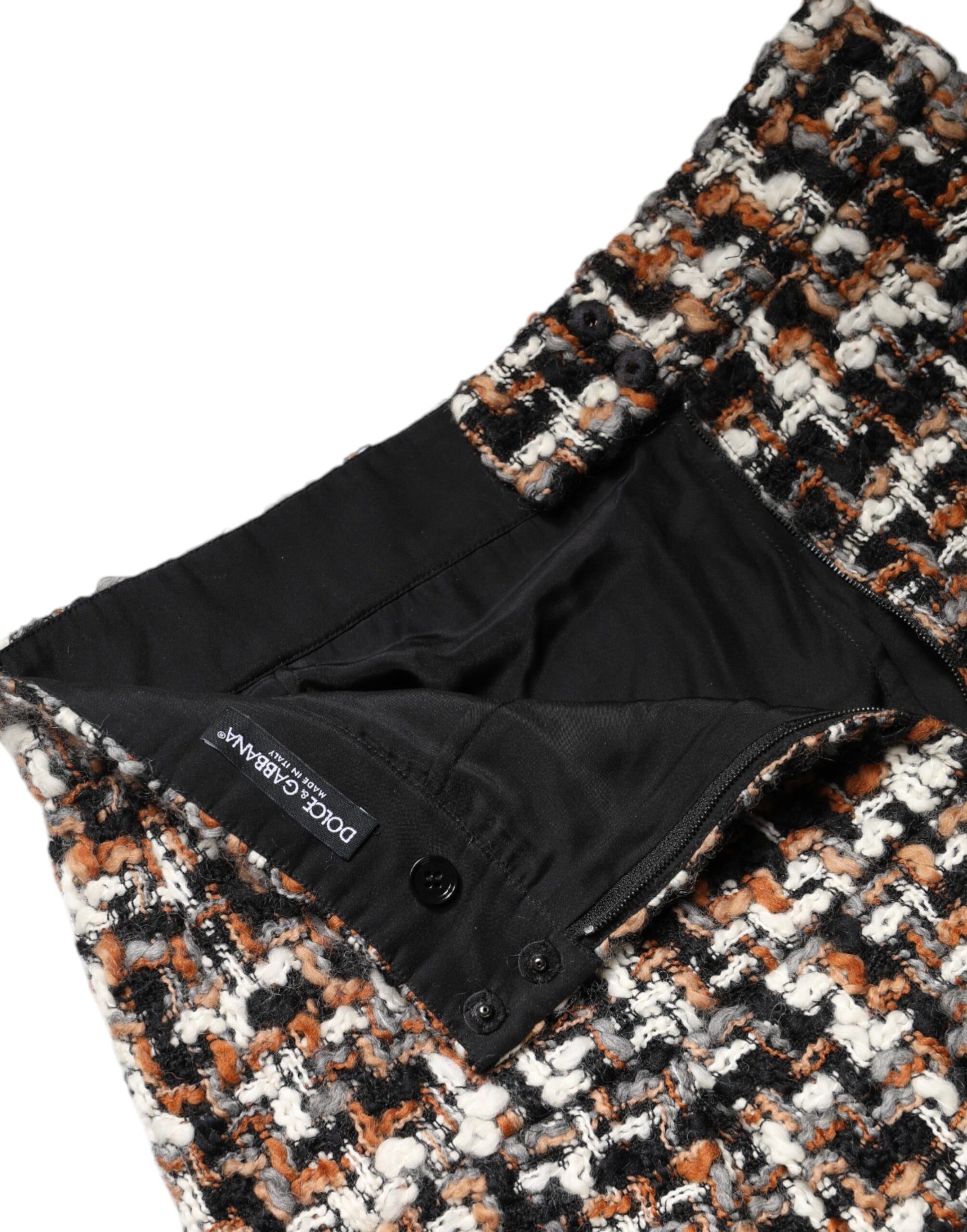 Mehrfarbiger Minirock aus Tartan-Tweed mit hoher Taille