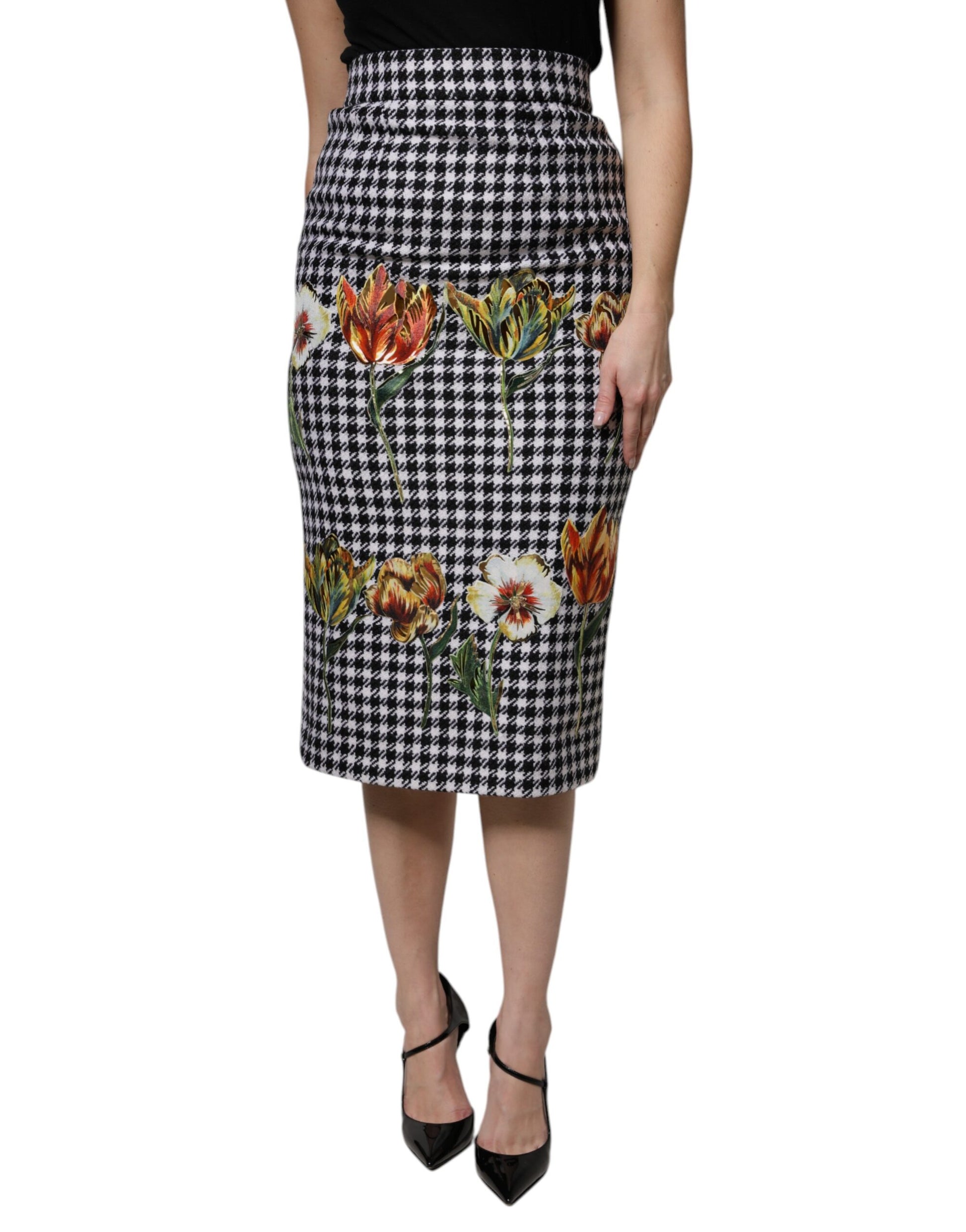 Mehrfarbiger Bleistiftrock mit Blumenmuster und hoher Taille