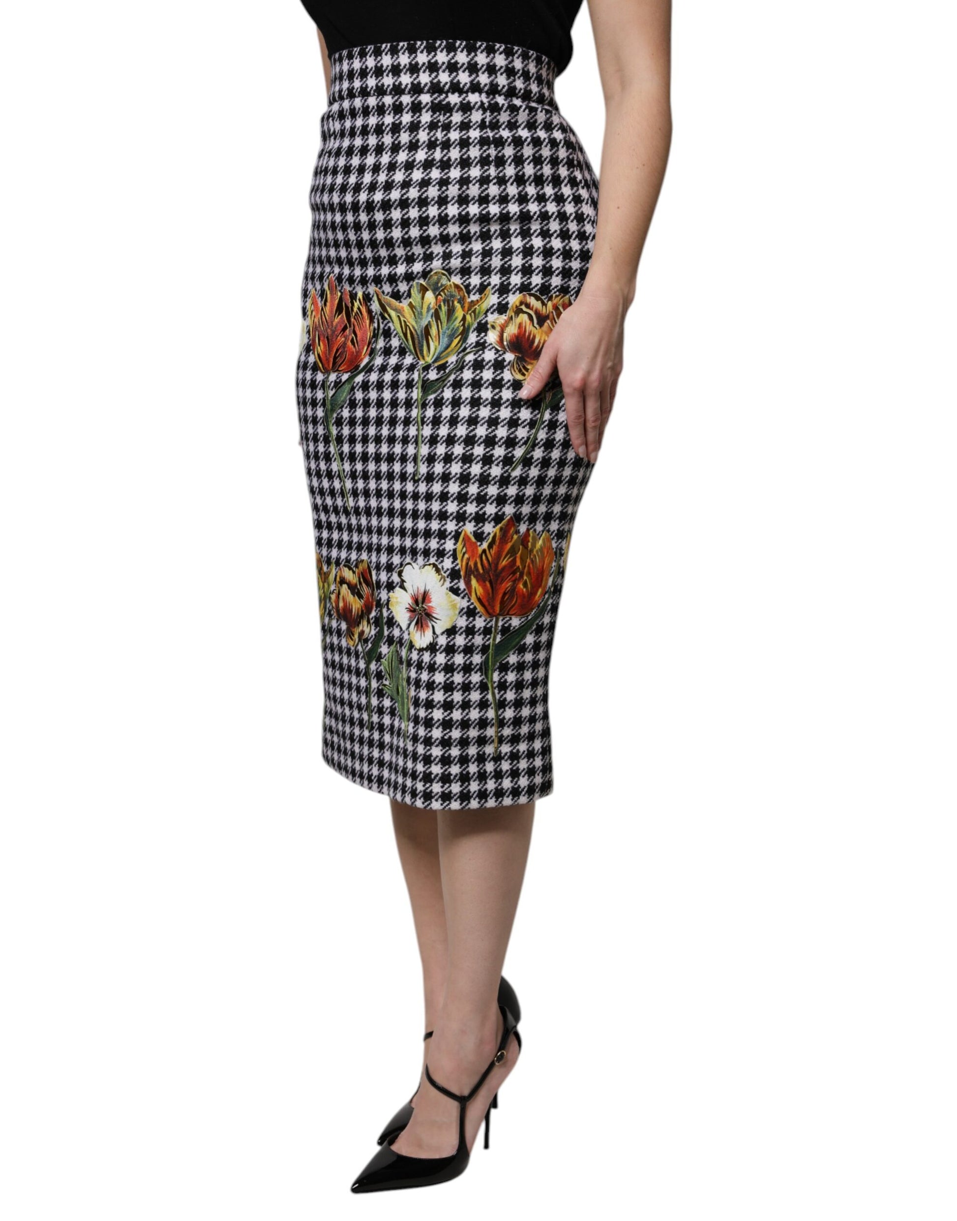 Mehrfarbiger Bleistiftrock mit Blumenmuster und hoher Taille