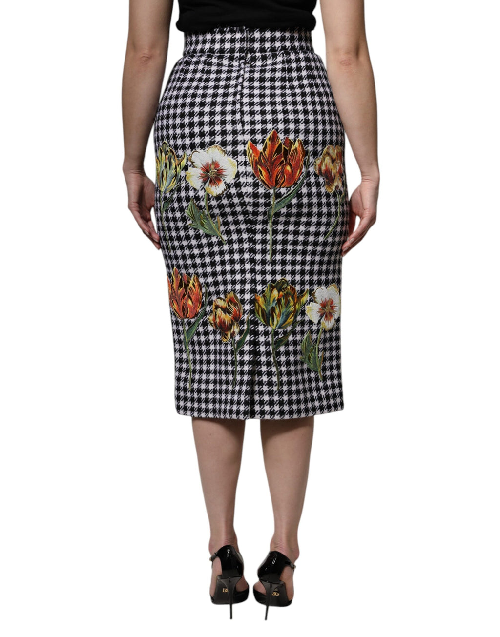 Mehrfarbiger Bleistiftrock mit Blumenmuster und hoher Taille