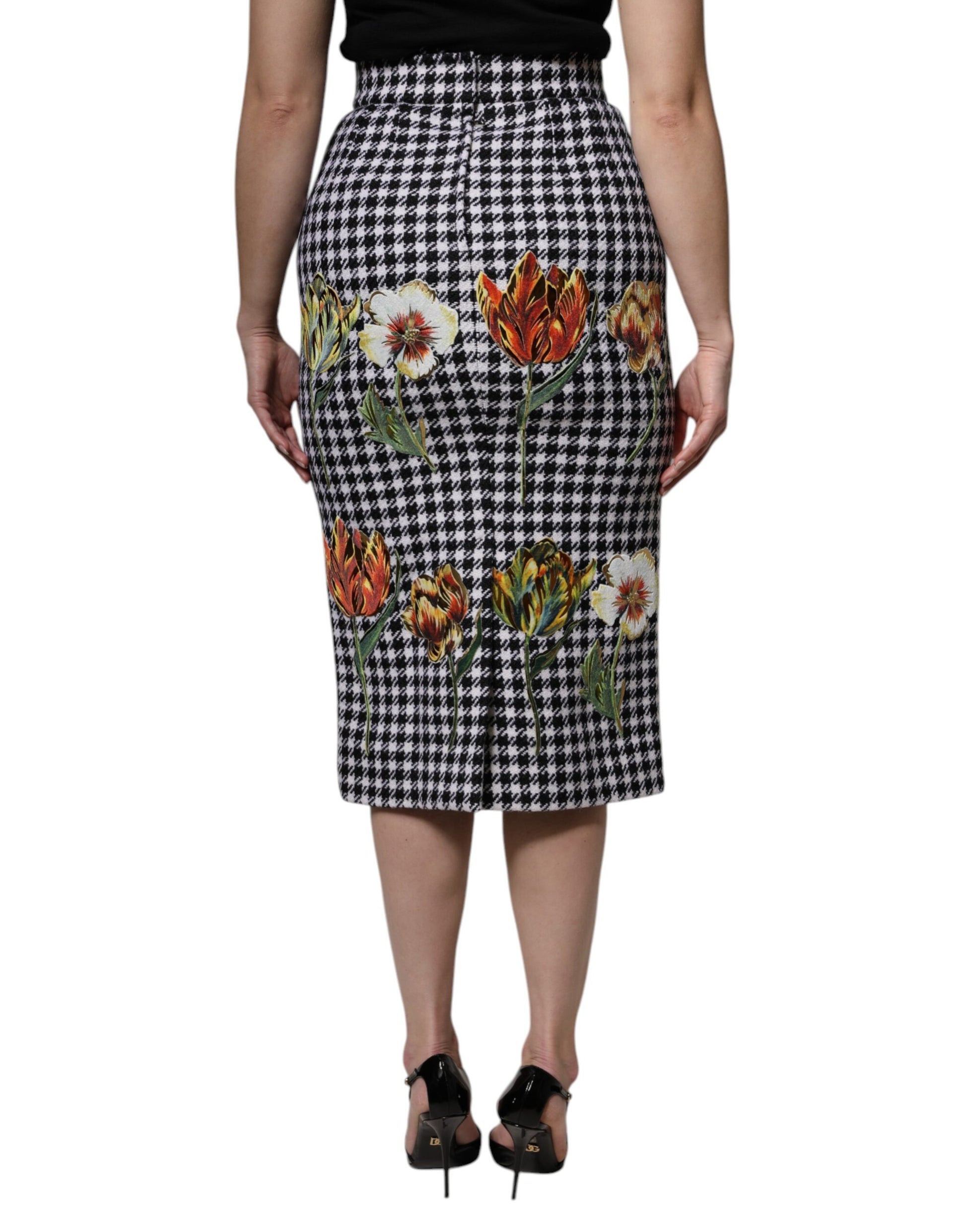Mehrfarbiger Bleistiftrock mit Blumenmuster und hoher Taille