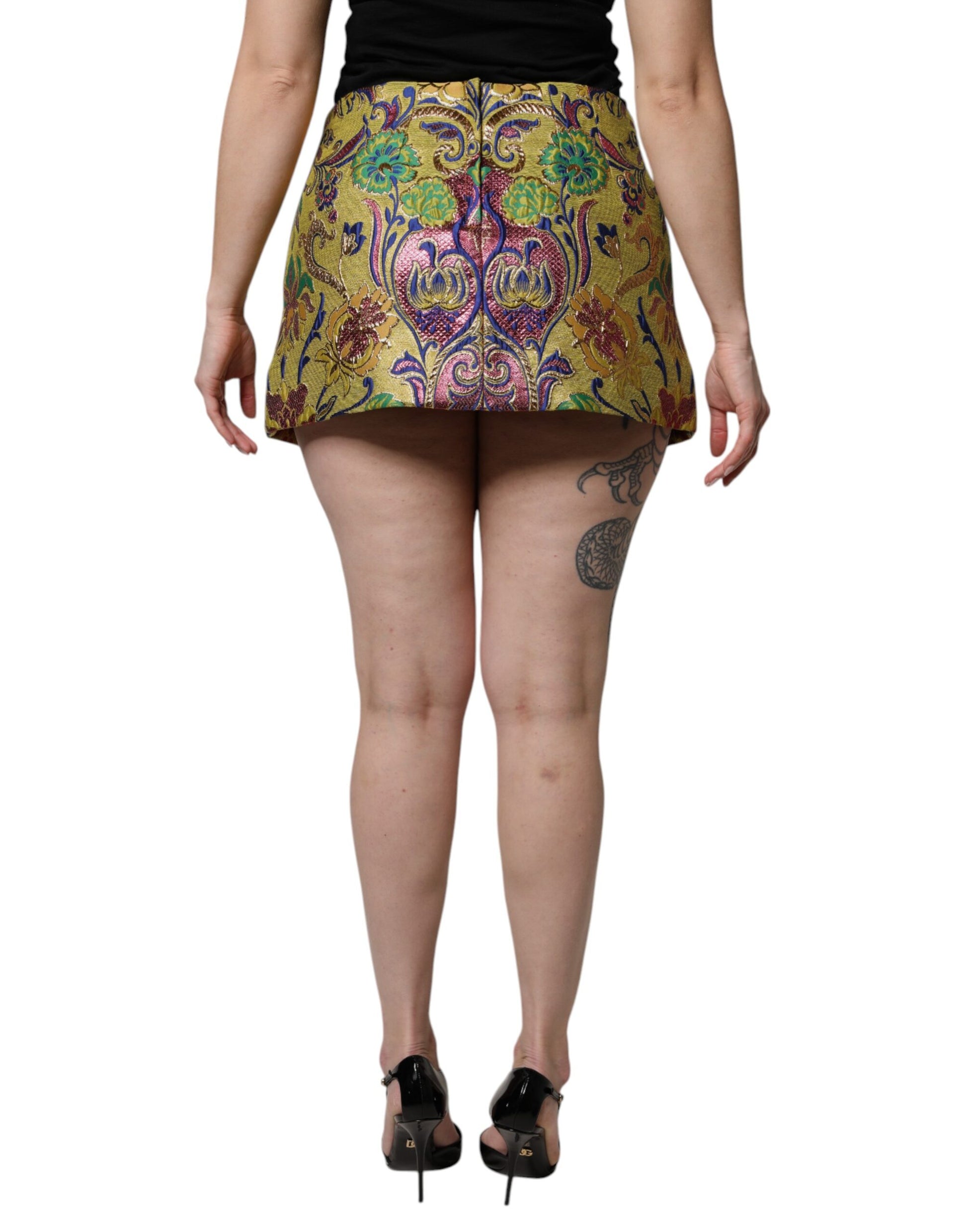 Mehrfarbiger Jacquard-Minirock mit Blumenmuster und mittlerer Taille