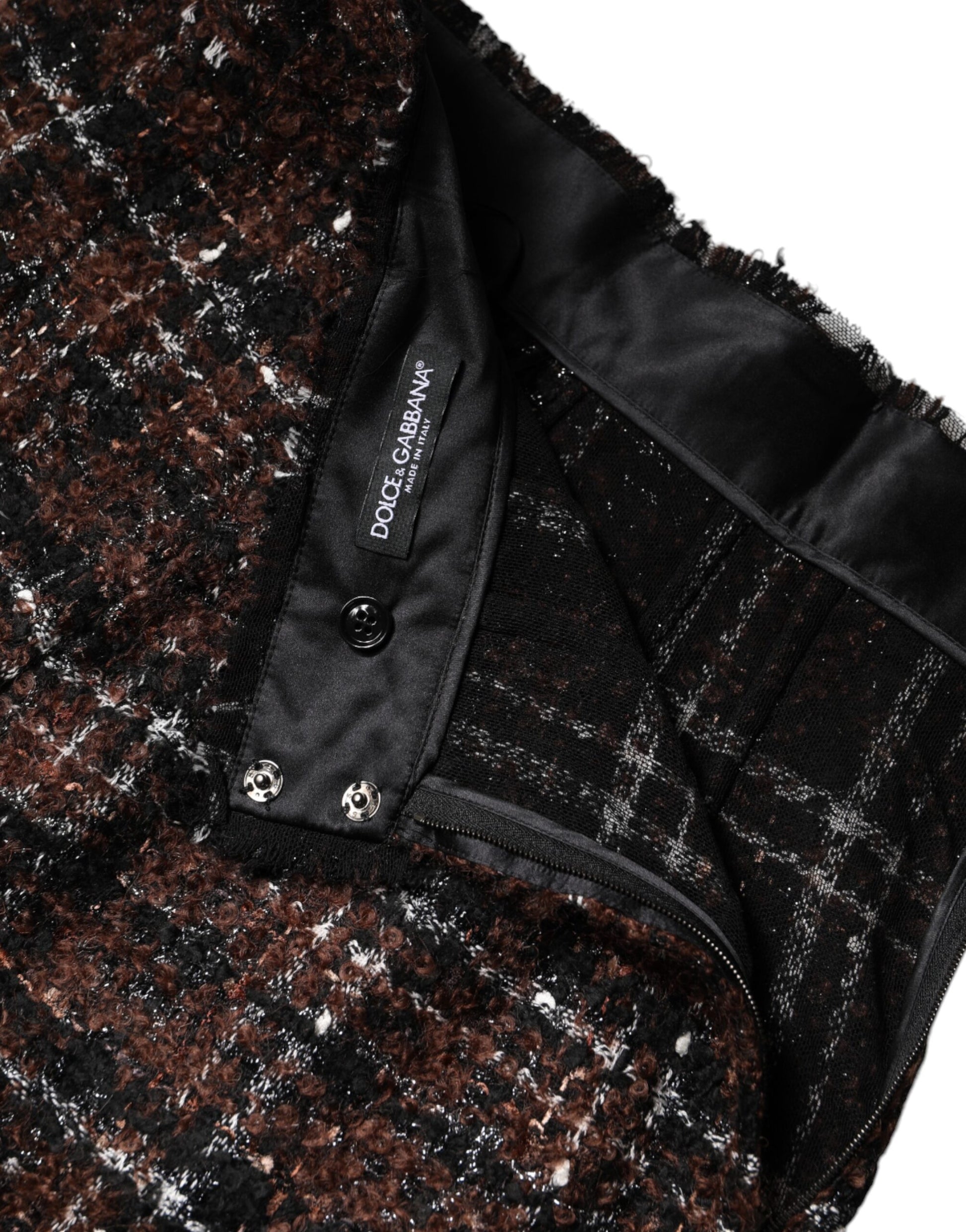 Mehrfarbiger Bleistiftrock aus Tweed mit hoher Taille und Schottenmuster
