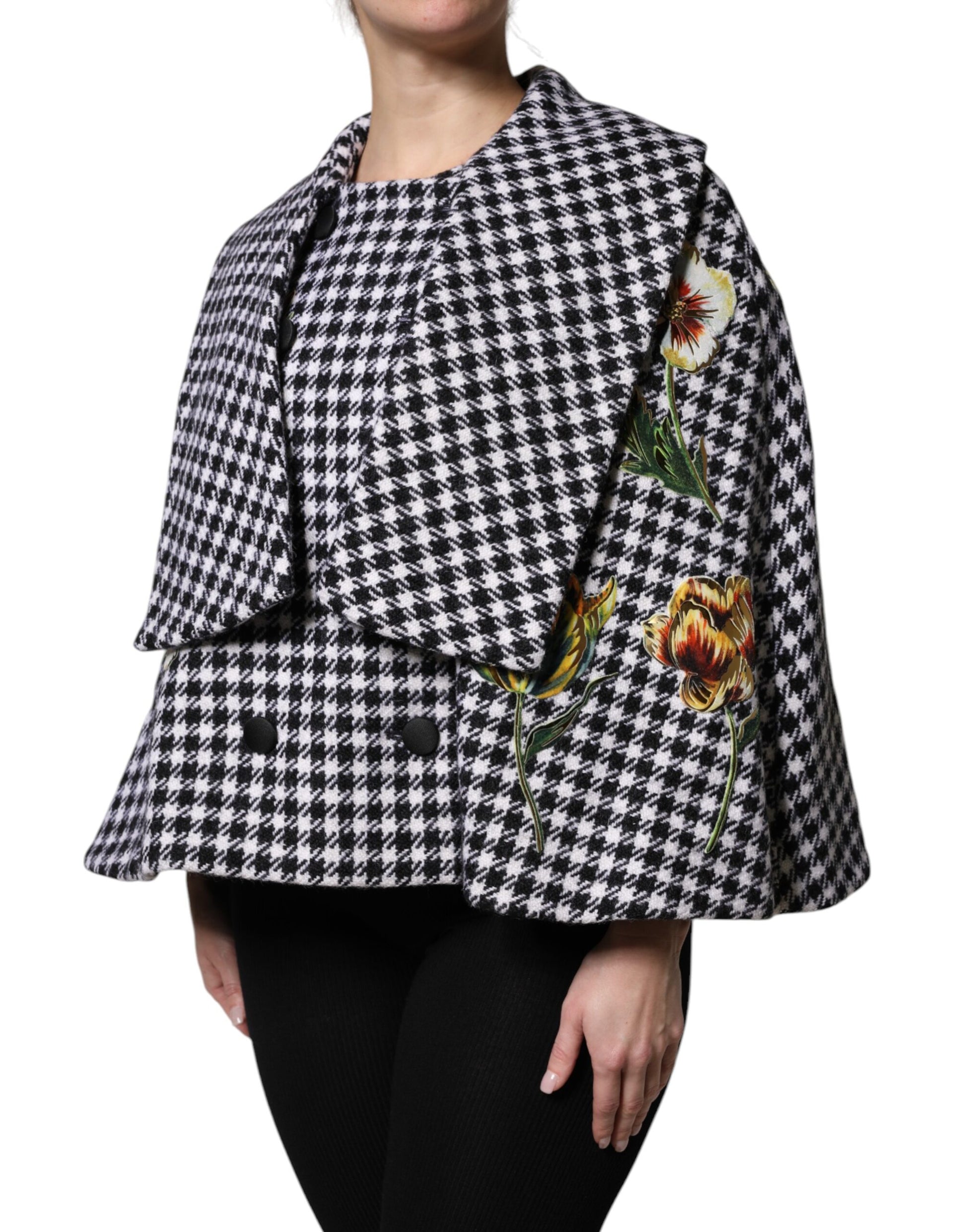 Dolce & Gabbana Black White Monochrome Patterned Floral Cape Jacket