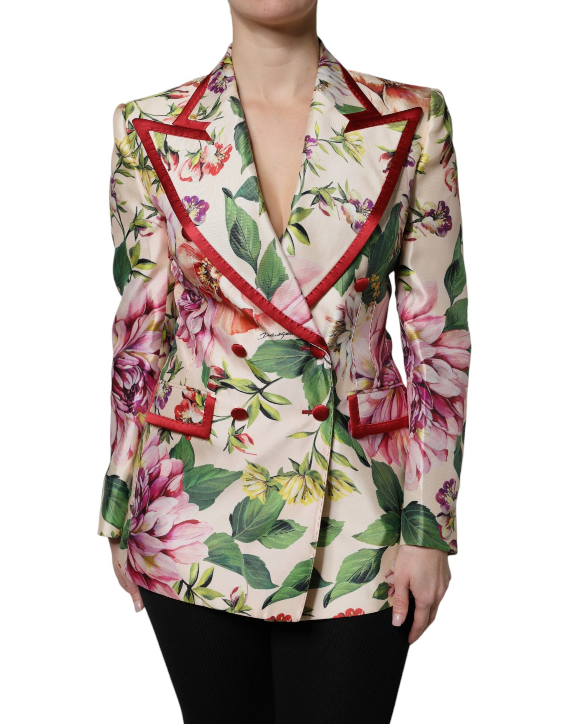 Mehrfarbige, zweireihige Jacke mit Blumenmuster