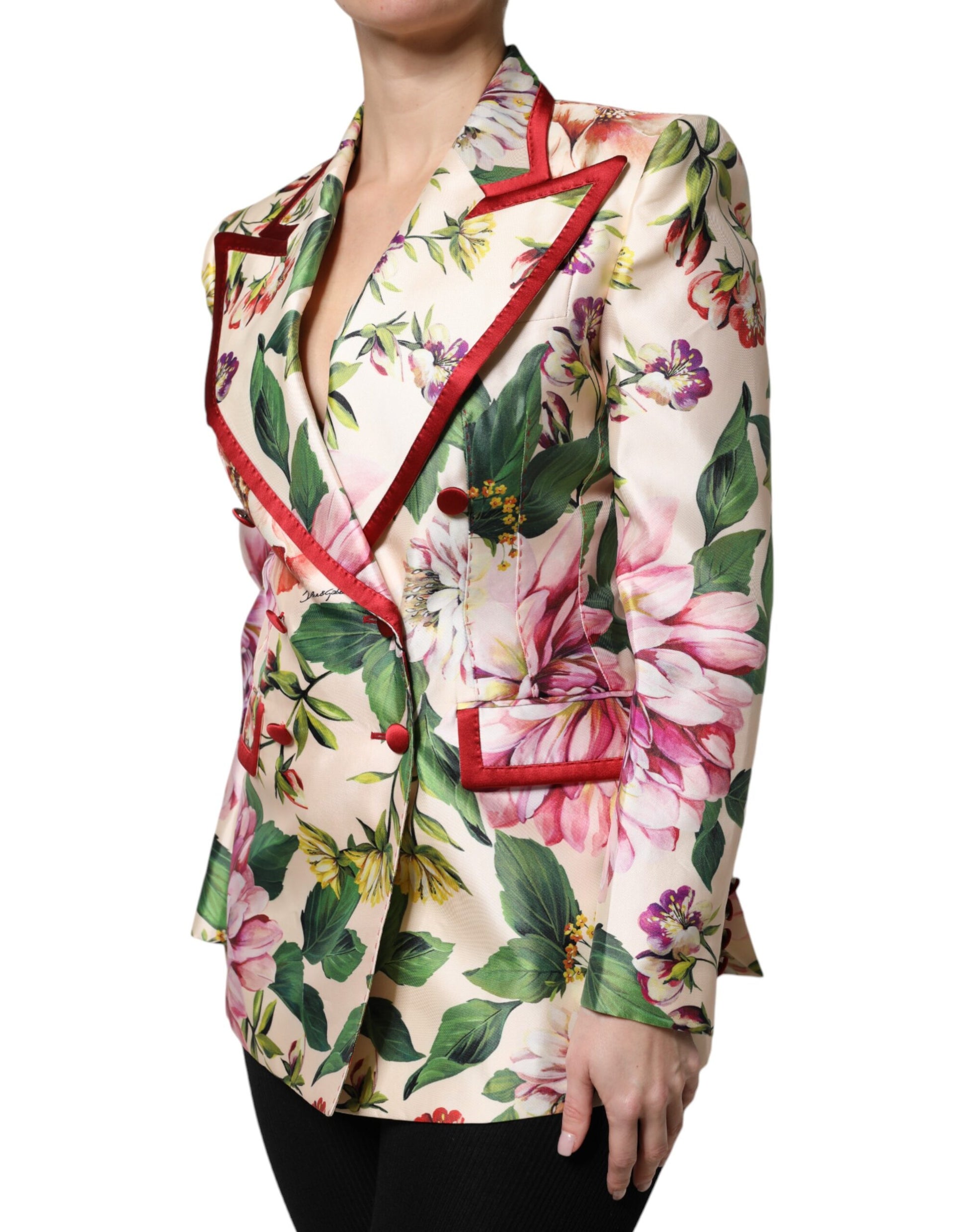 Mehrfarbige, zweireihige Jacke mit Blumenmuster