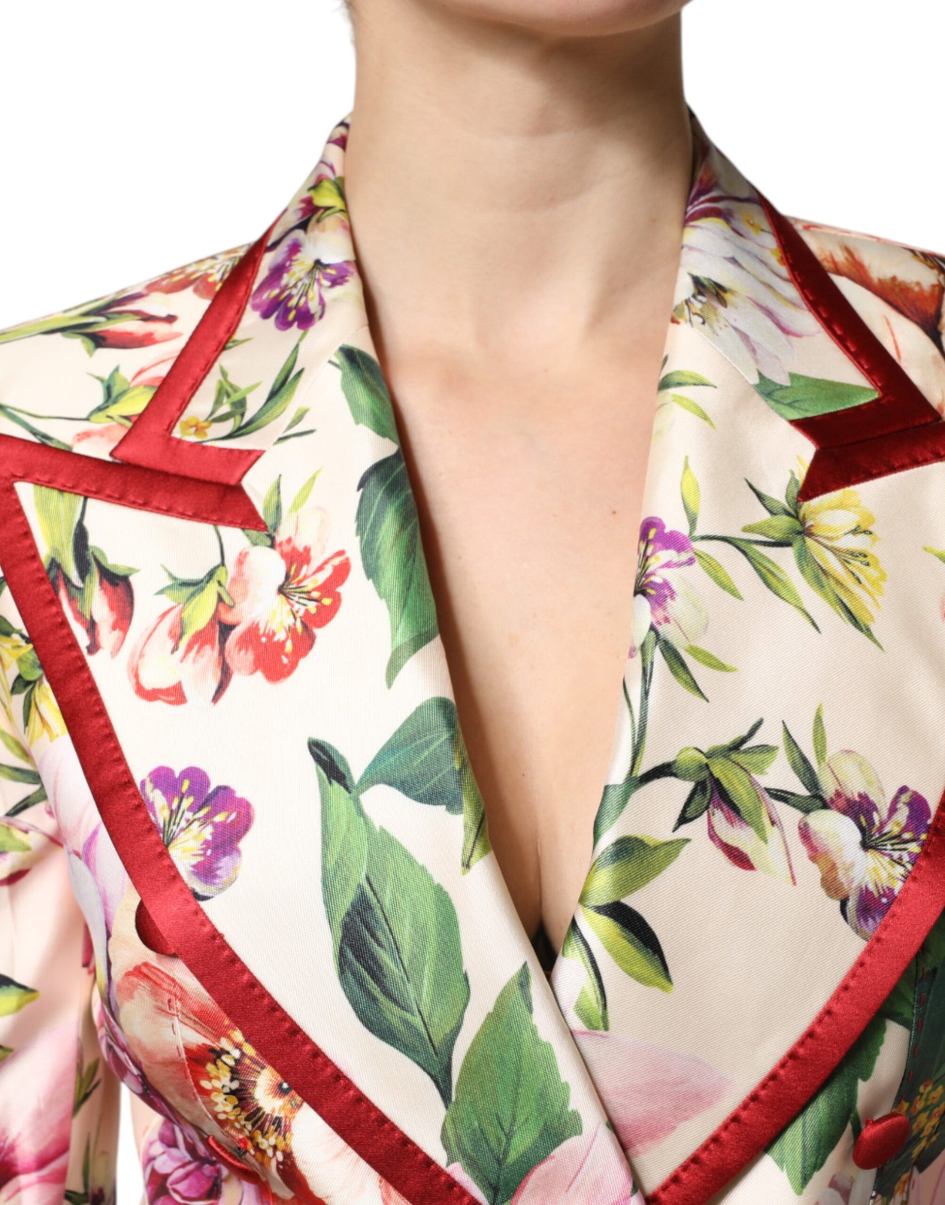 Mehrfarbige, zweireihige Jacke mit Blumenmuster