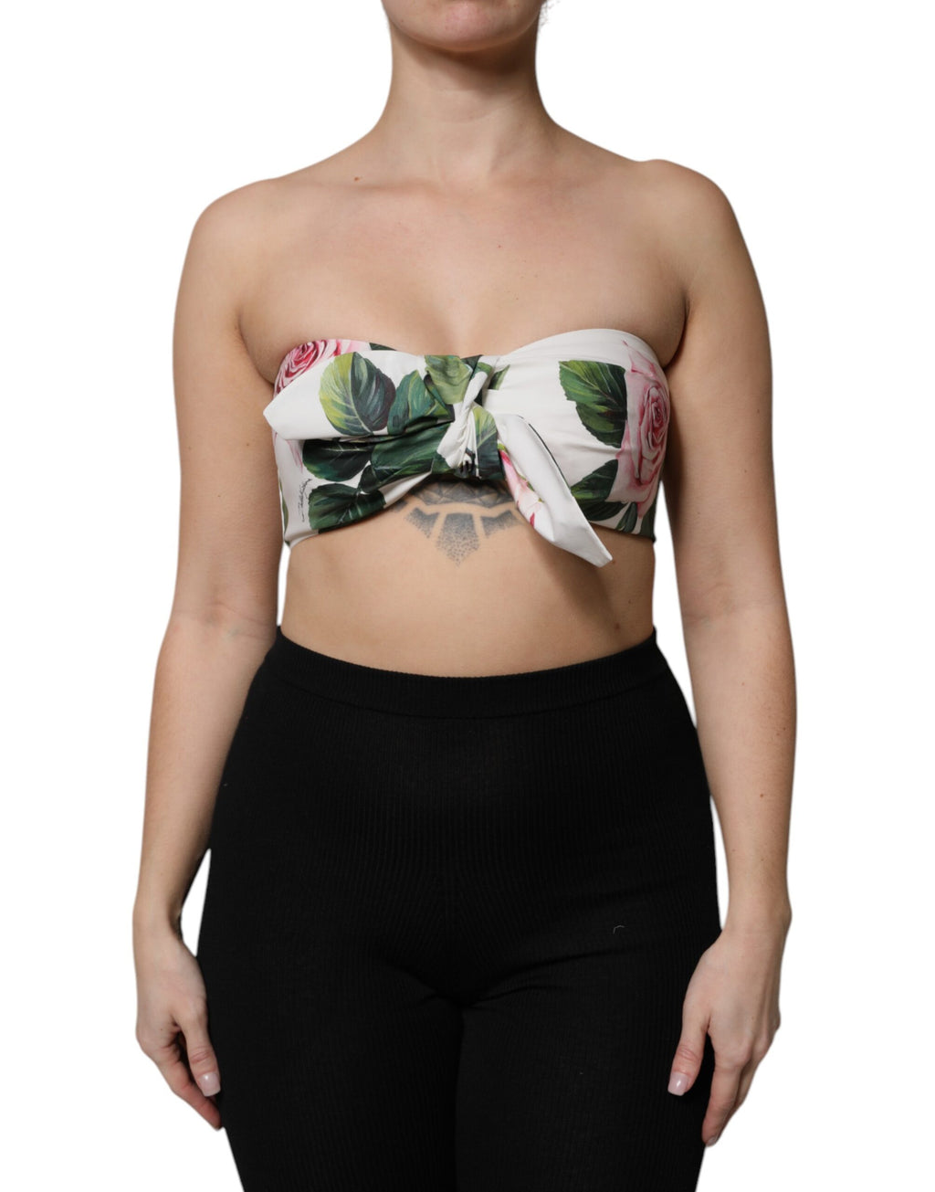 Weißes, kurzes Bustier-Korsett-Oberteil mit Blumenmuster