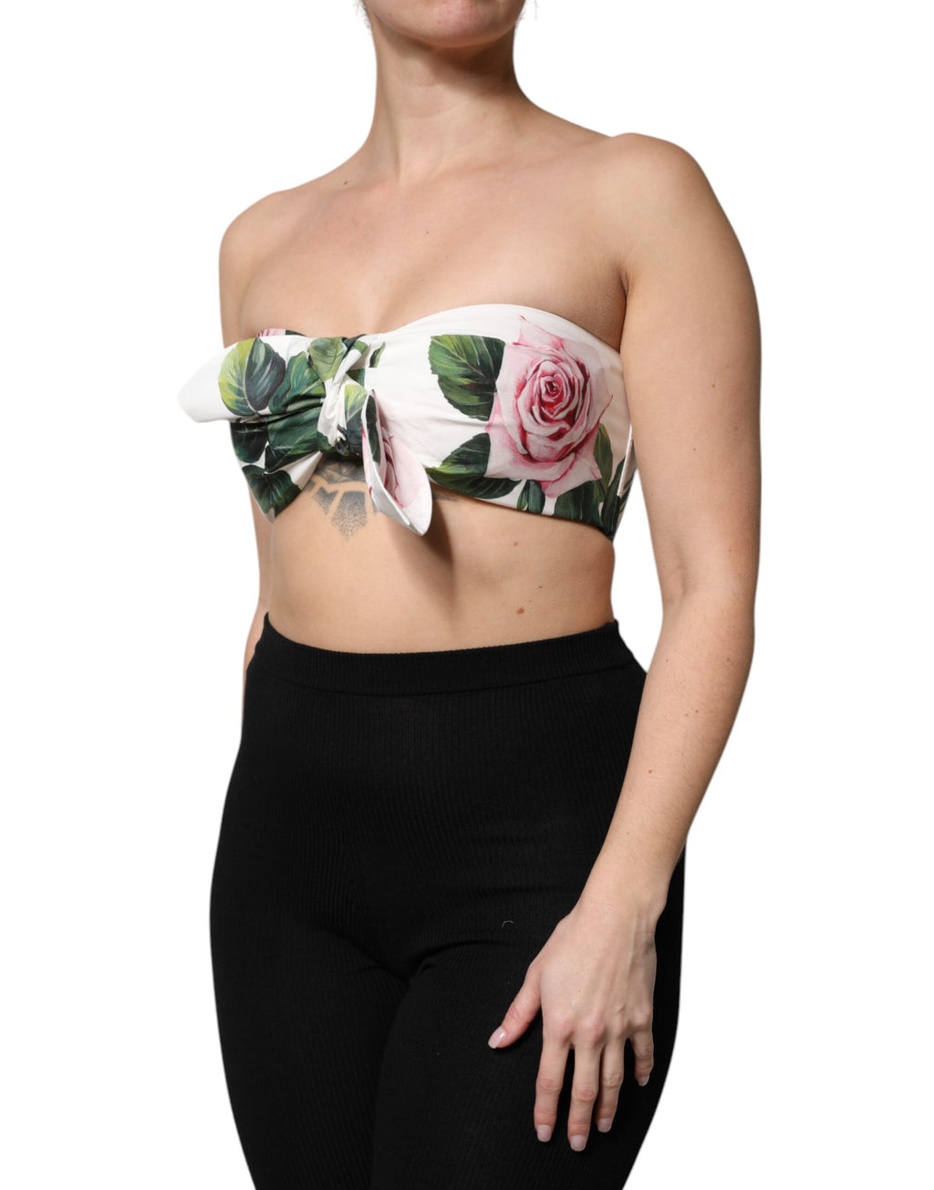 Weißes, kurzes Bustier-Korsett-Oberteil mit Blumenmuster