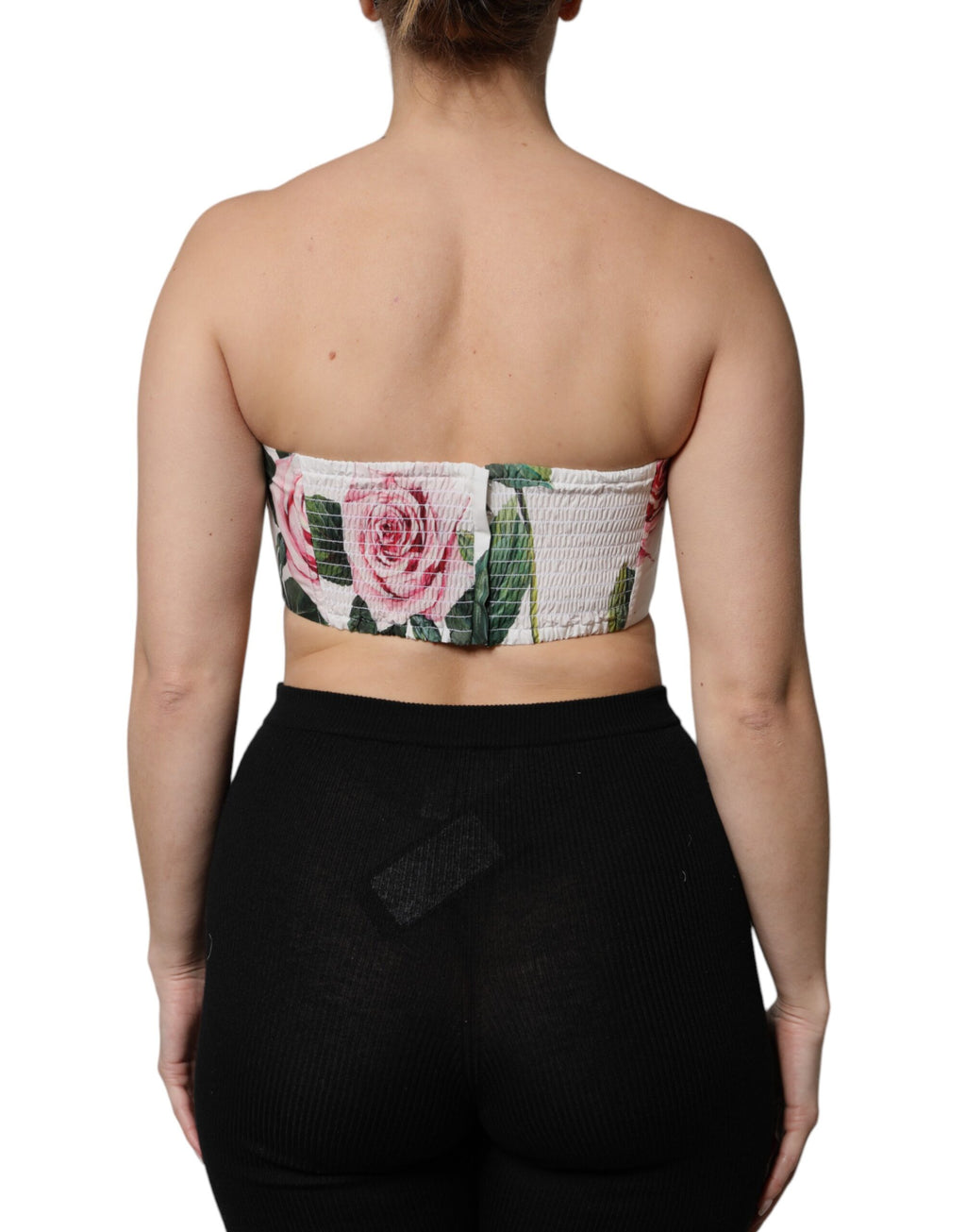 Weißes, kurzes Bustier-Korsett-Oberteil mit Blumenmuster