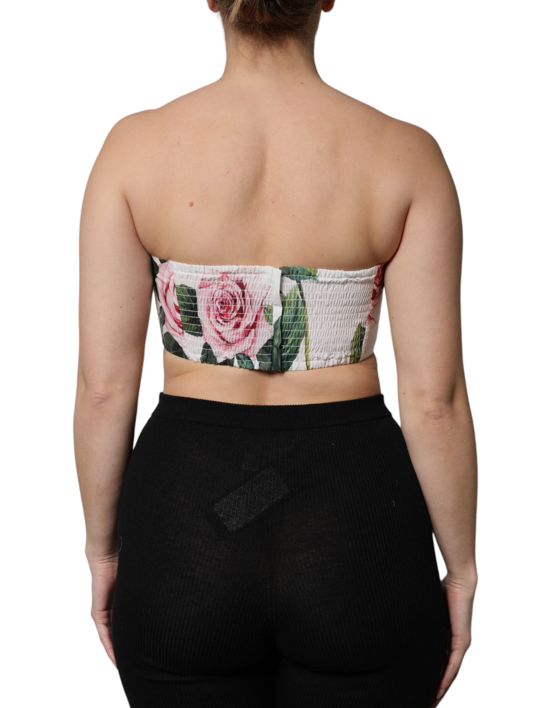 Weißes, kurzes Bustier-Korsett-Oberteil mit Blumenmuster