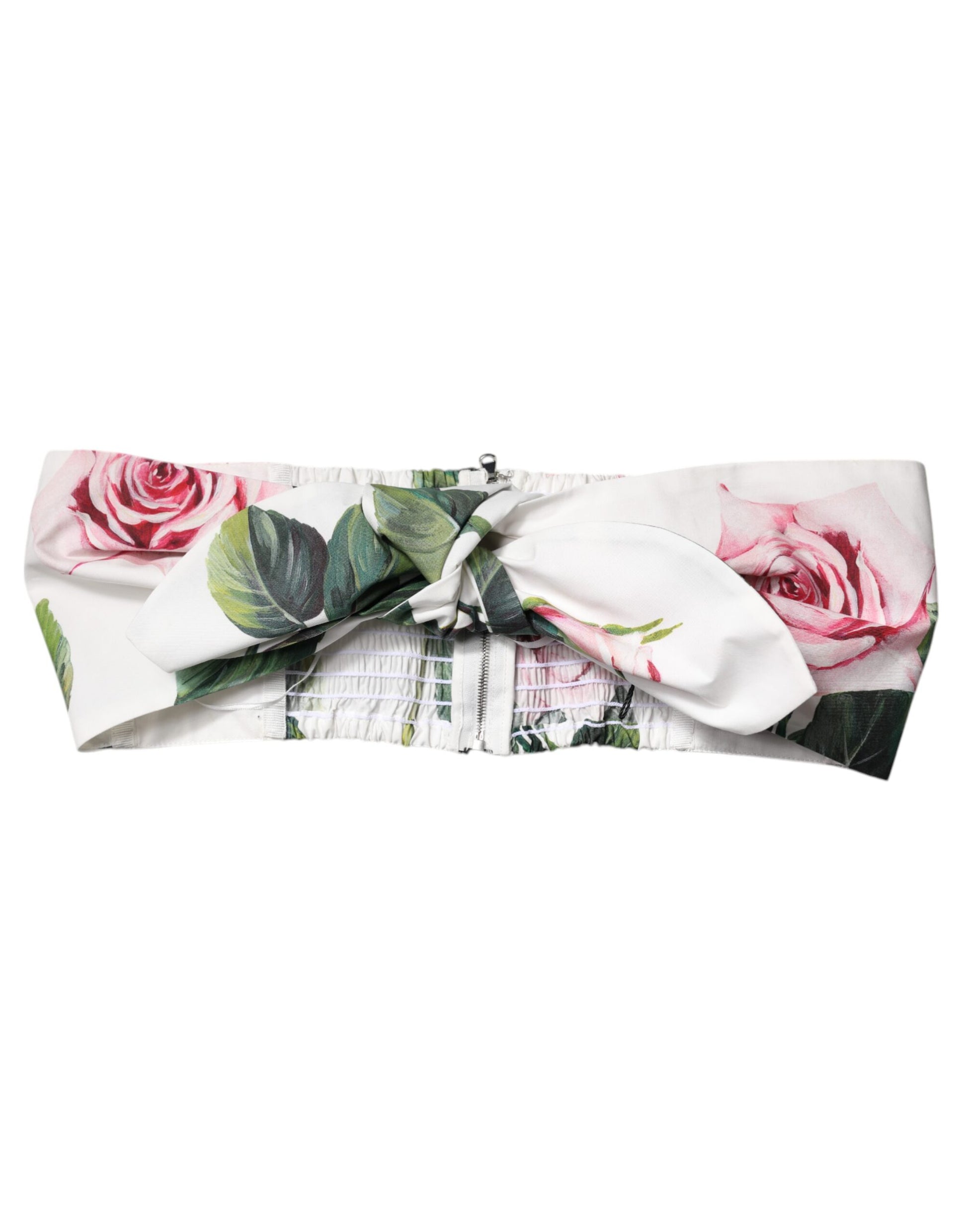 Weißes, kurzes Bustier-Korsett-Oberteil mit Blumenmuster