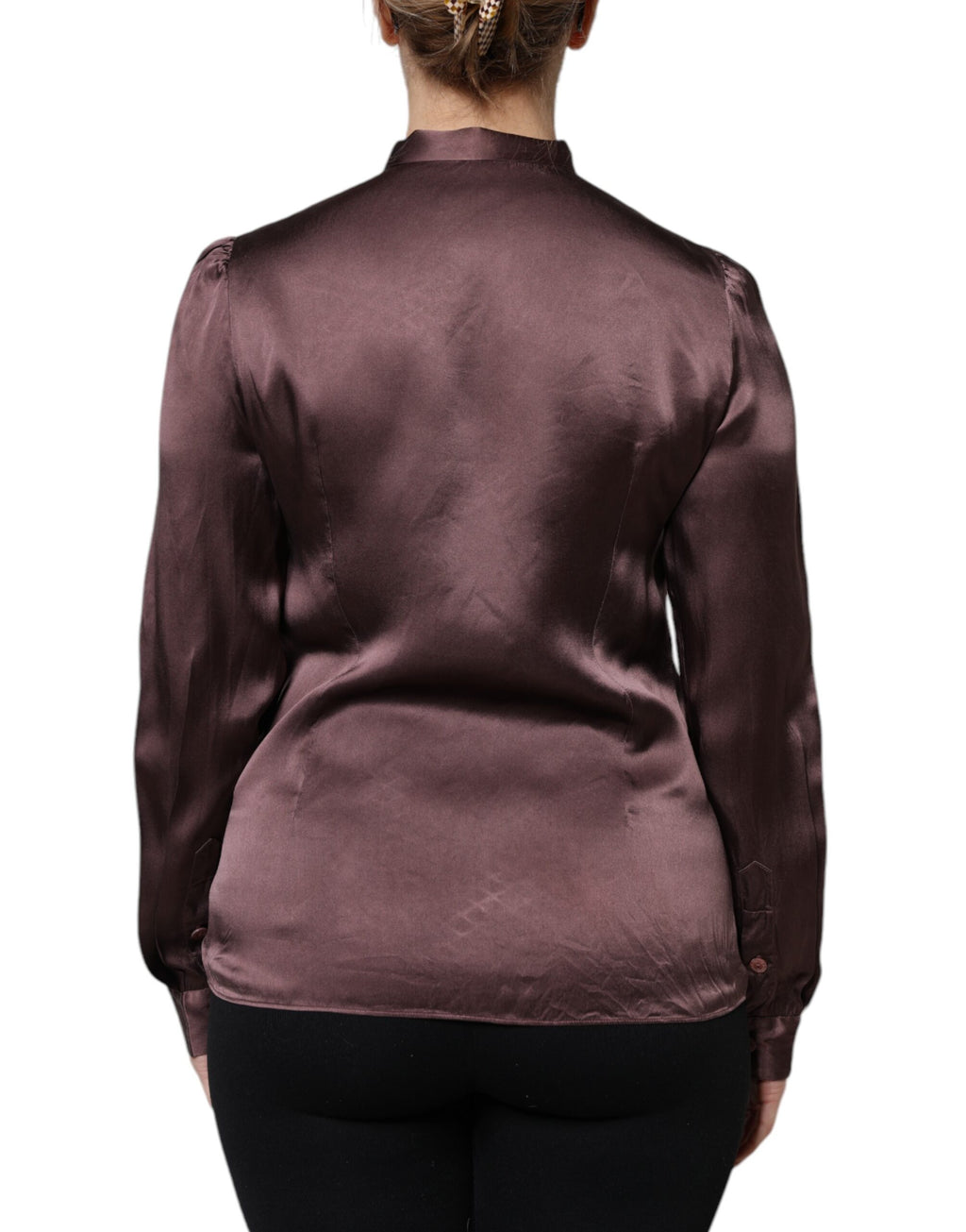 Braunes Langarm-Bluse-Top mit Ascot-Kragen