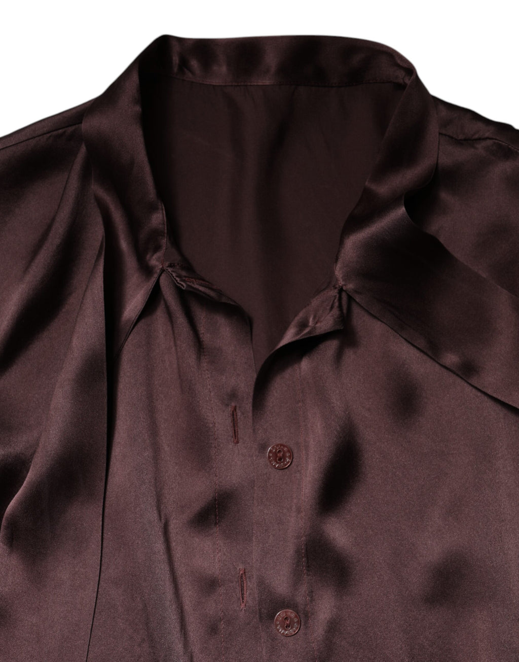 Braunes Langarm-Bluse-Top mit Ascot-Kragen