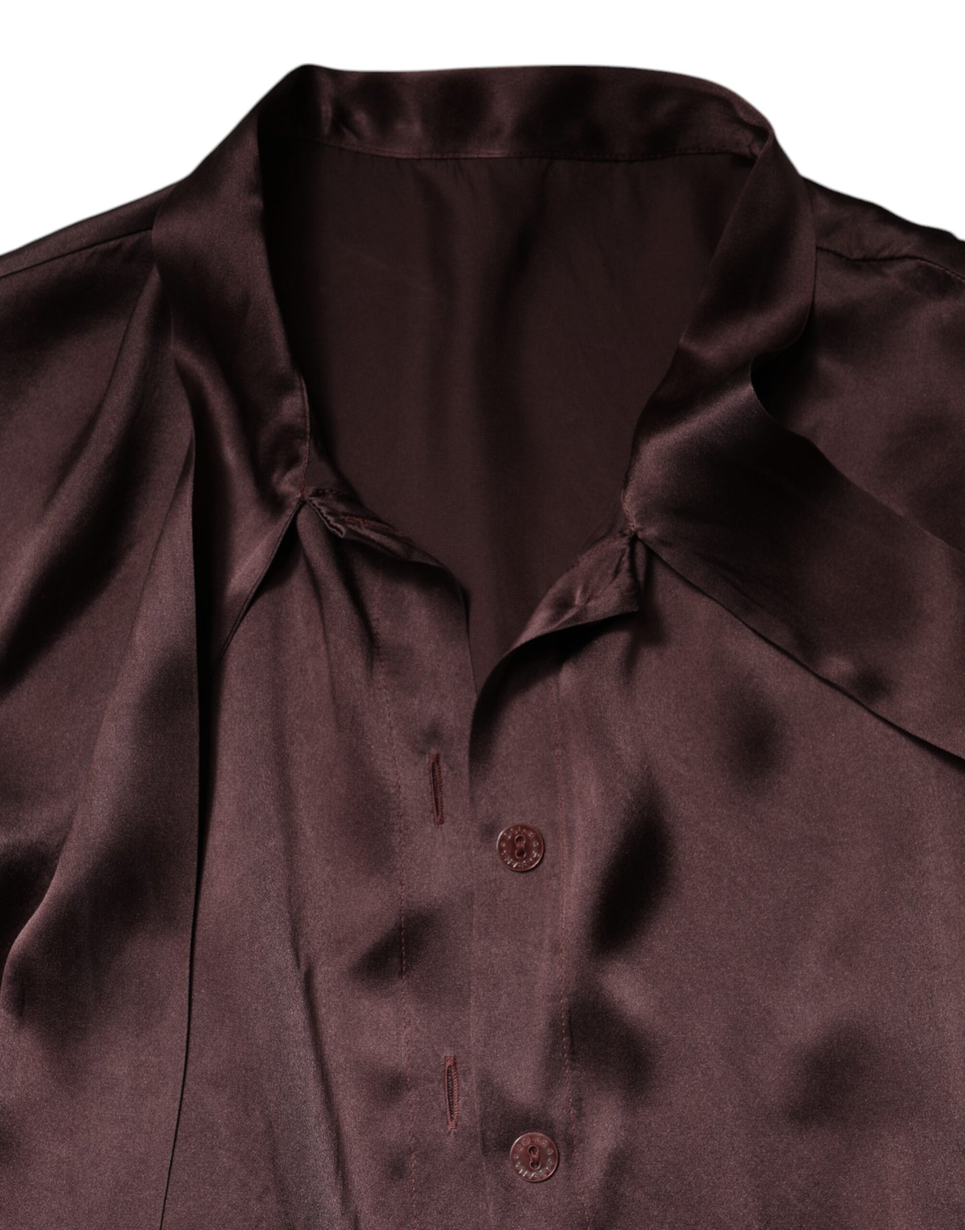 Braunes Langarm-Bluse-Top mit Ascot-Kragen