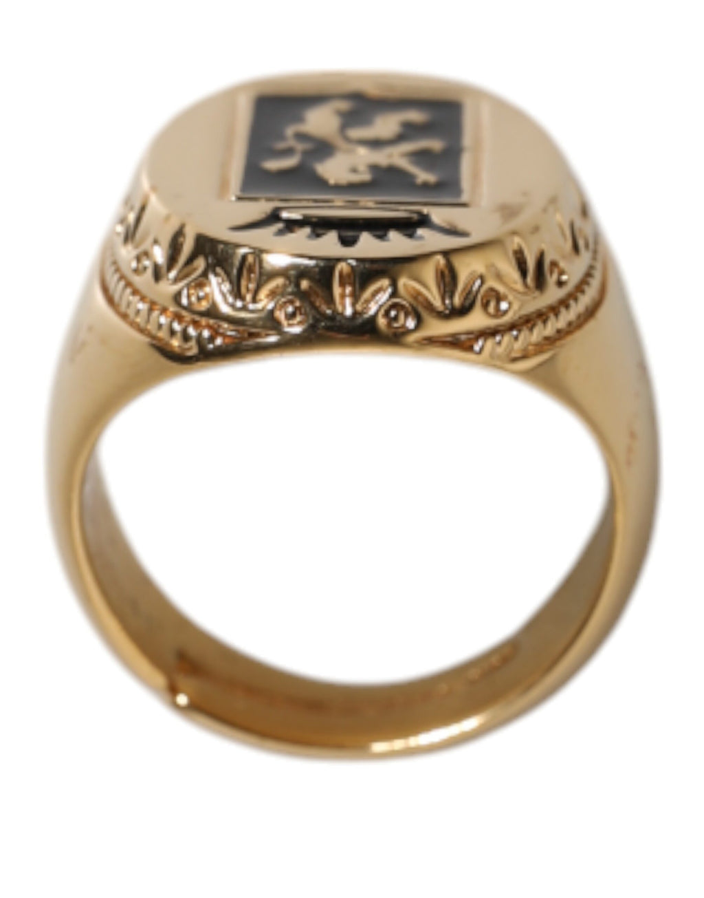 Goldfarbener zweifarbiger Schmuckring mit eingraviertem Logo
