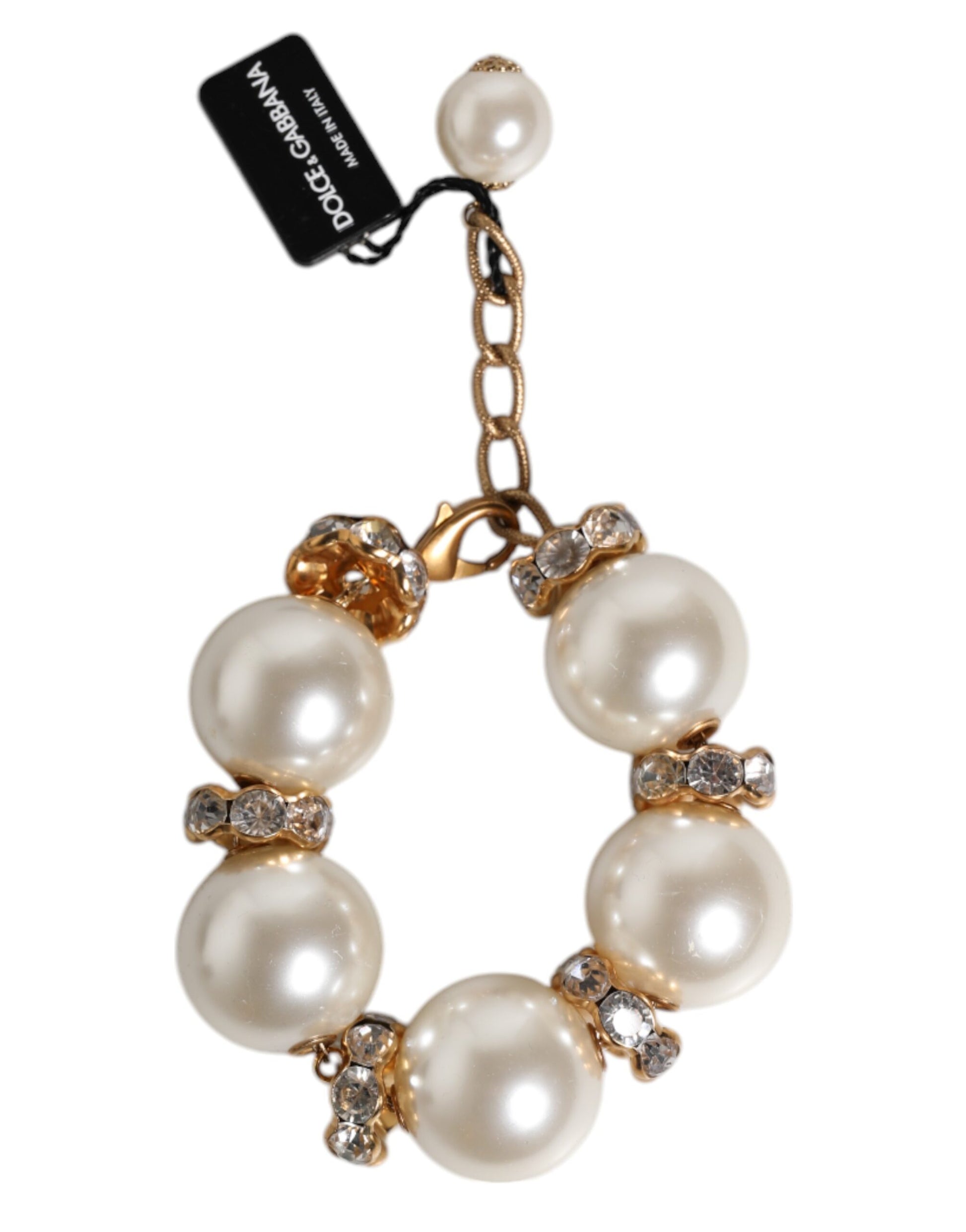 Goldfarbenes Logoarmband aus Messing mit Maxi-Perlen und Karabinerverschluss