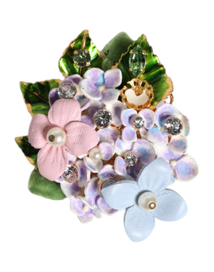 Mehrfarbige Brosche mit floralen Kristallen, Perlen und Emaille-Akzenten