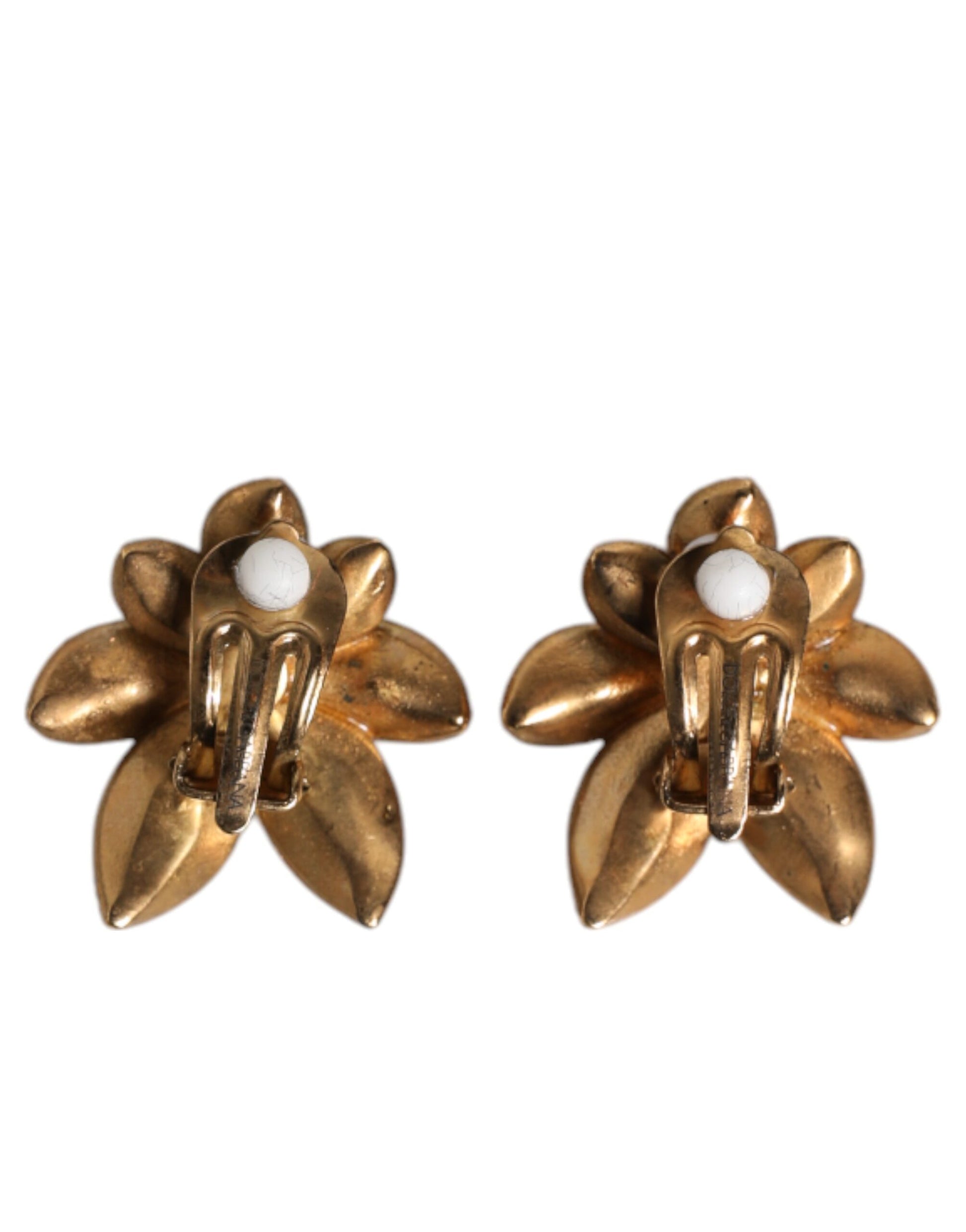 Dolce & Gabbana Gold Brass Purple Flower-Shaped Crystals Clip On Earrings