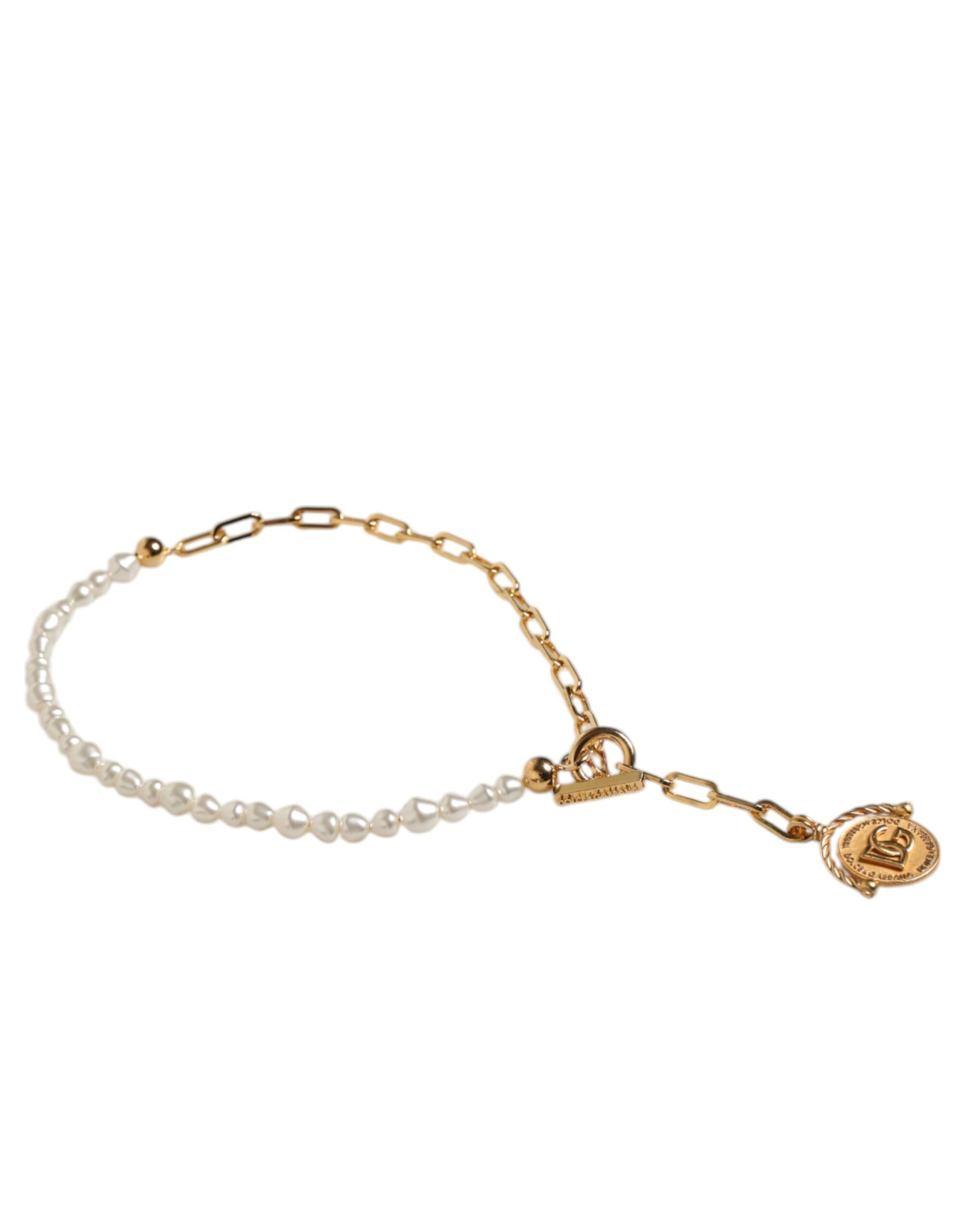 Goldkette Messing Kunstperlen Charm Logo Anhänger Halskette