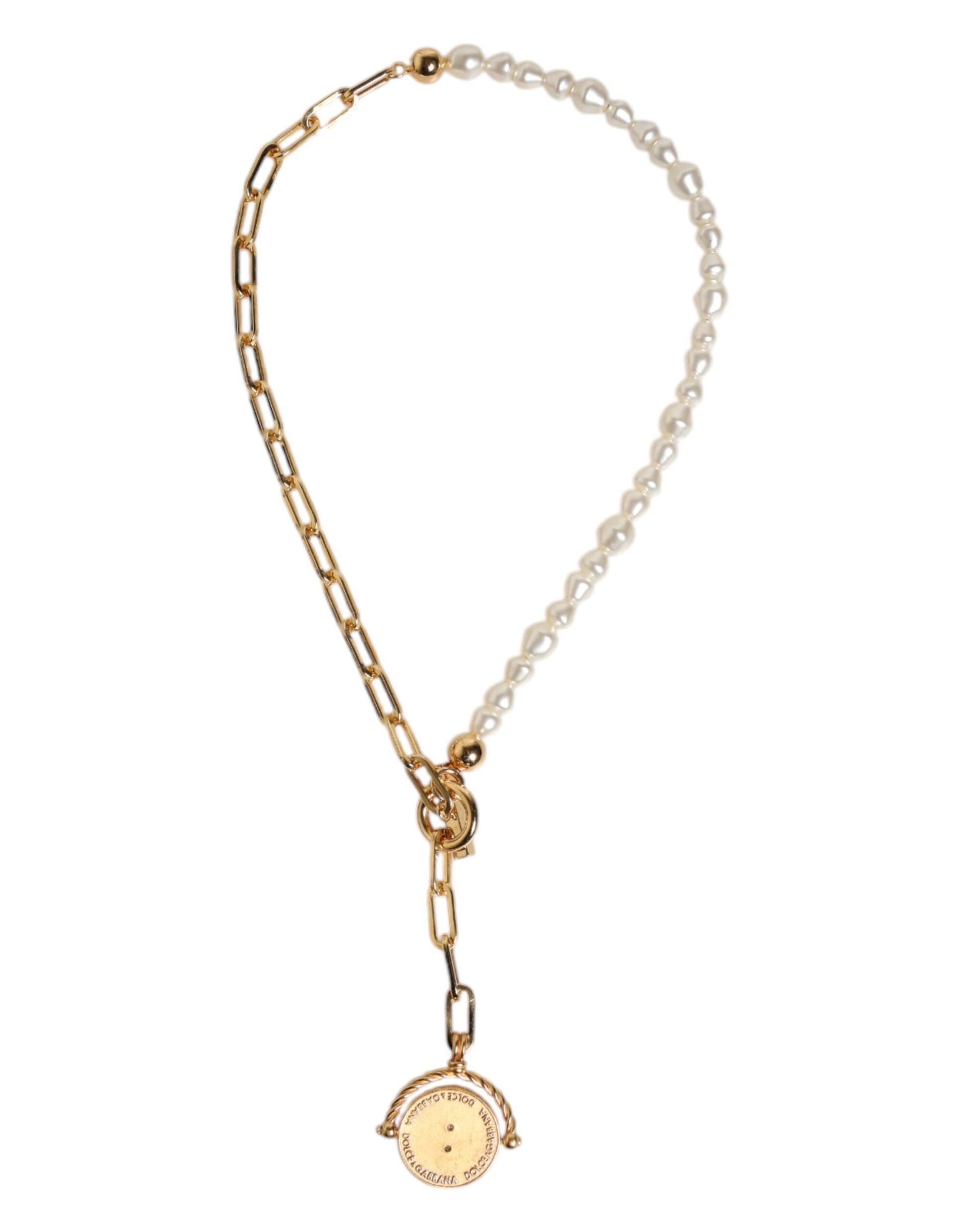 Goldkette Messing Kunstperlen Charm Logo Anhänger Halskette