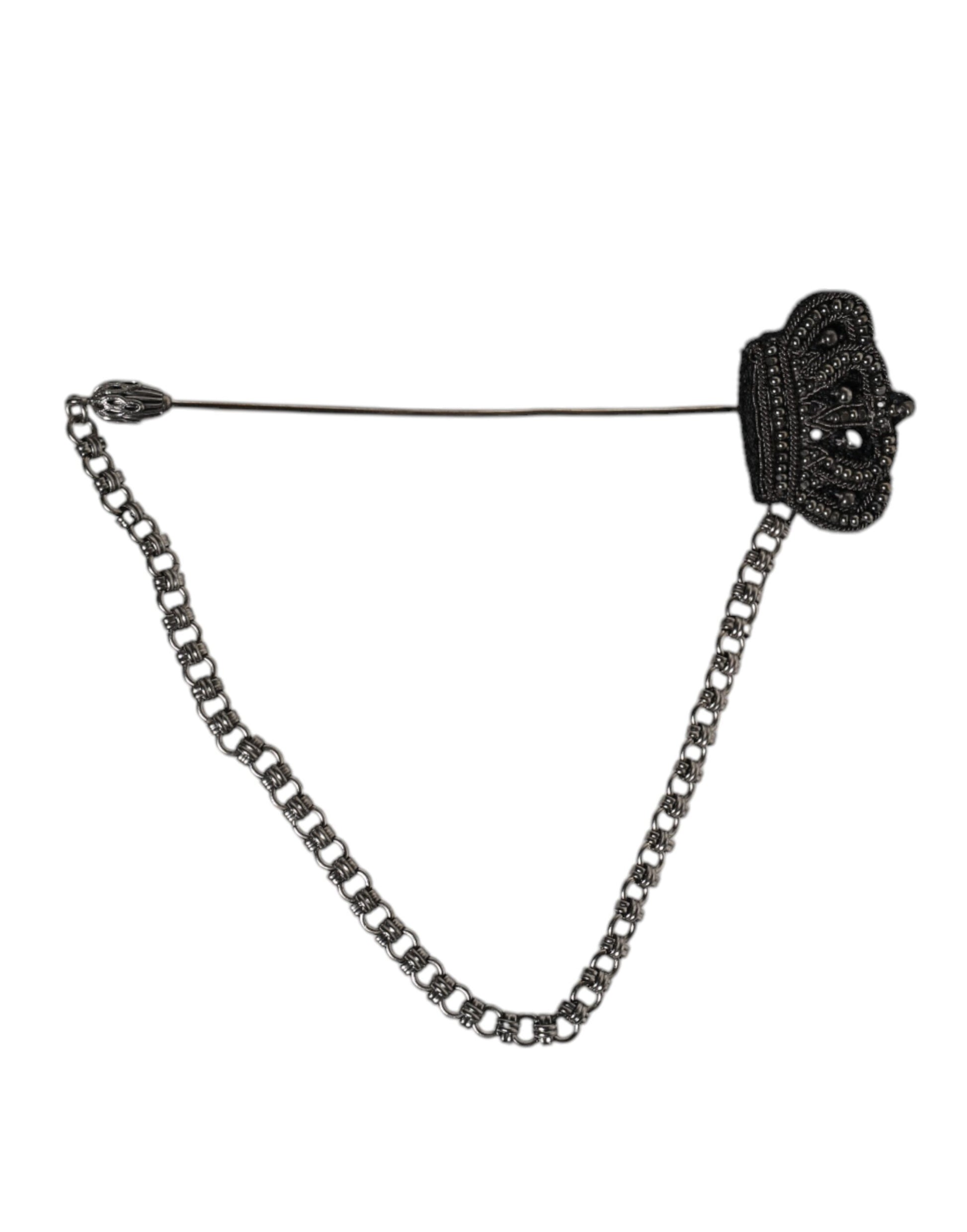Dolce & Gabbana Silver Tone Brass Crown Chain Women Brooch Lapel Pin