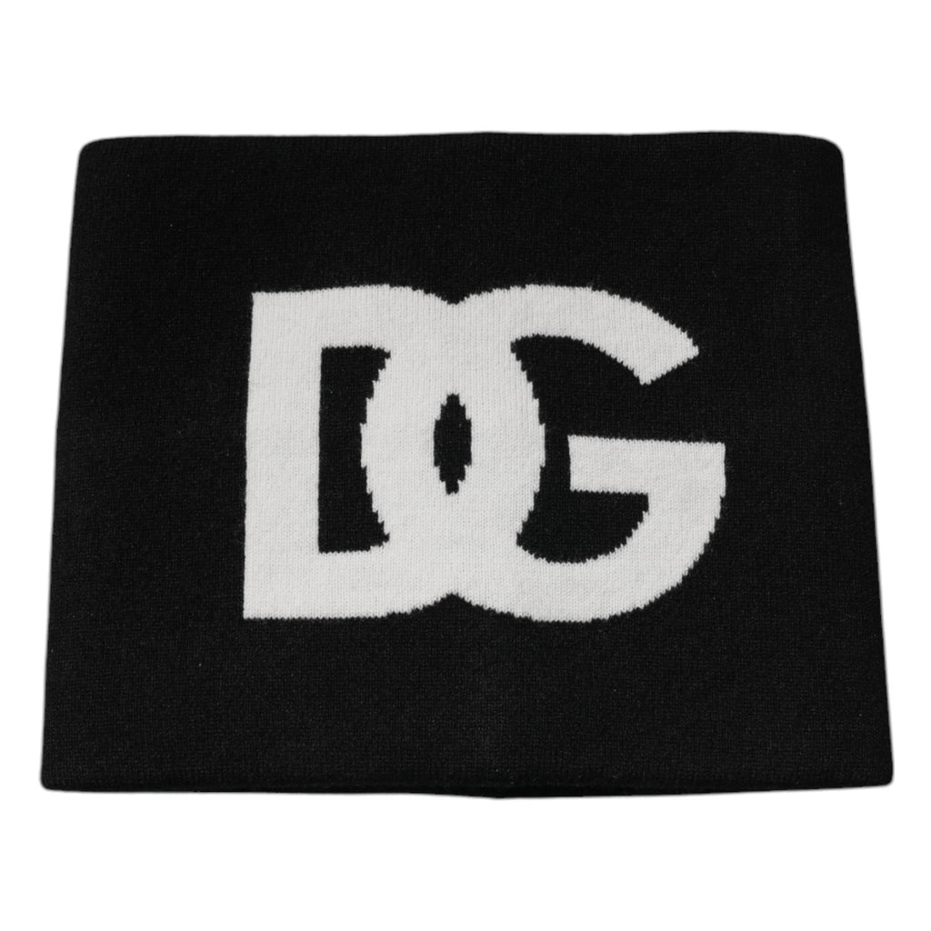 Schwarzer quadratischer Taschentuchschal aus Kaschmir mit DG-Logo