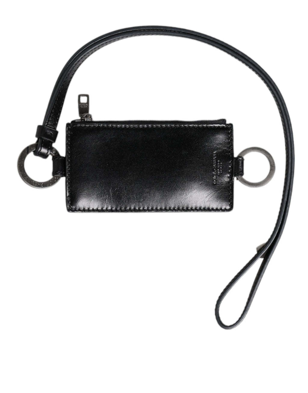 Schwarzes Kartenetui aus Leder mit Logoprägung und Lanyard